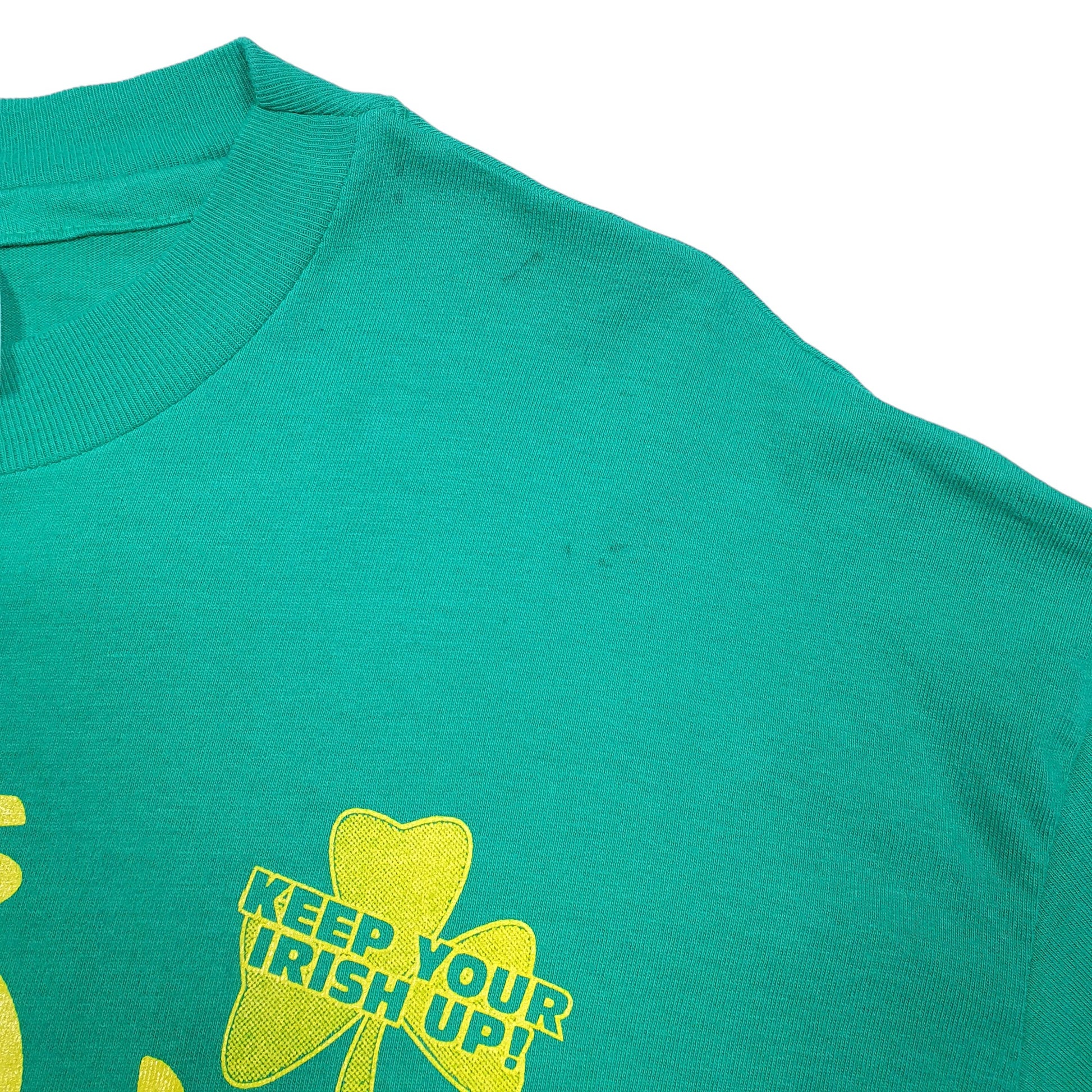 Mens Green Hanes Single Stitch Vintage 90s Made In USA St Patrick's Day Short Sleeve T Shirt