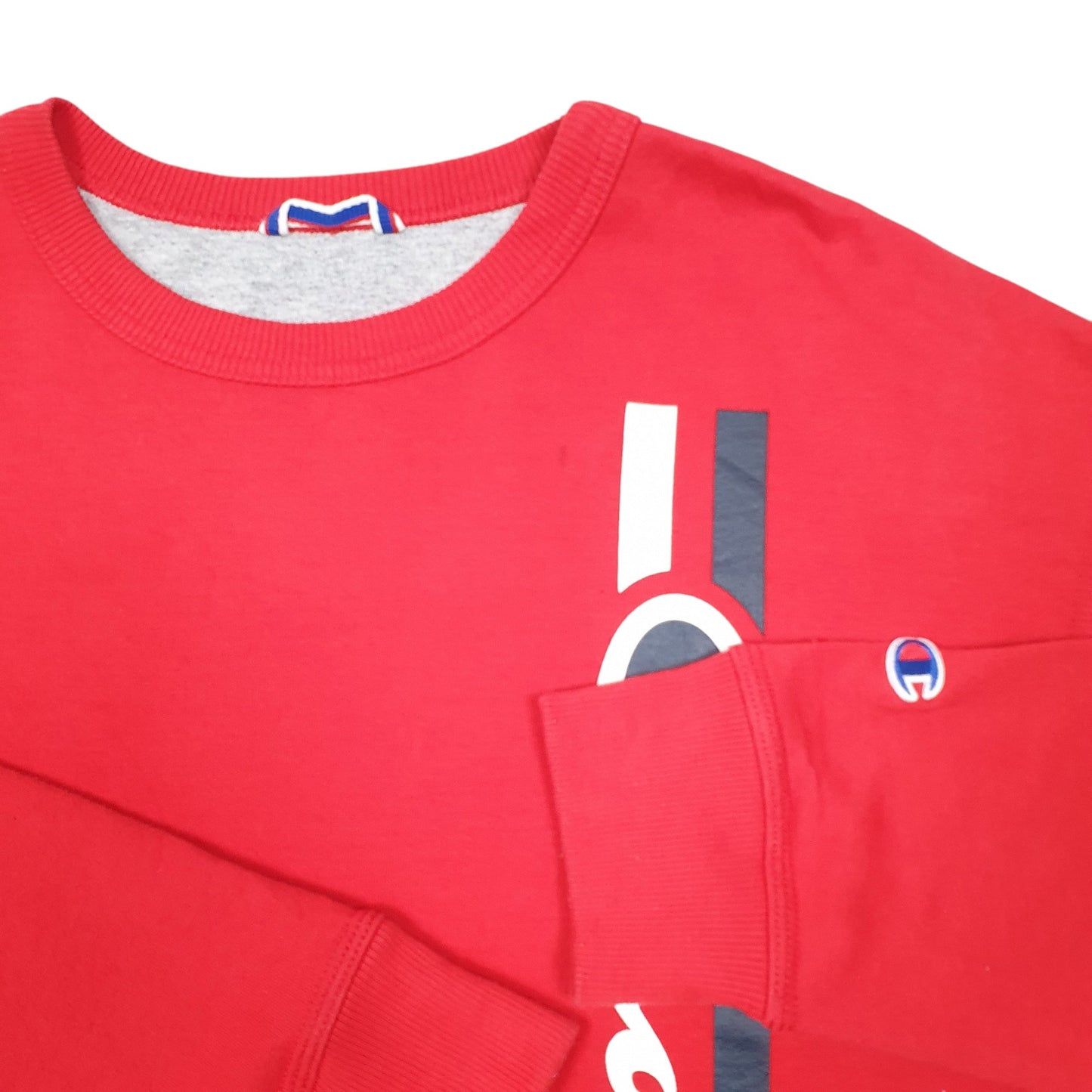 Mens Red Champion Script Crewneck Jumper