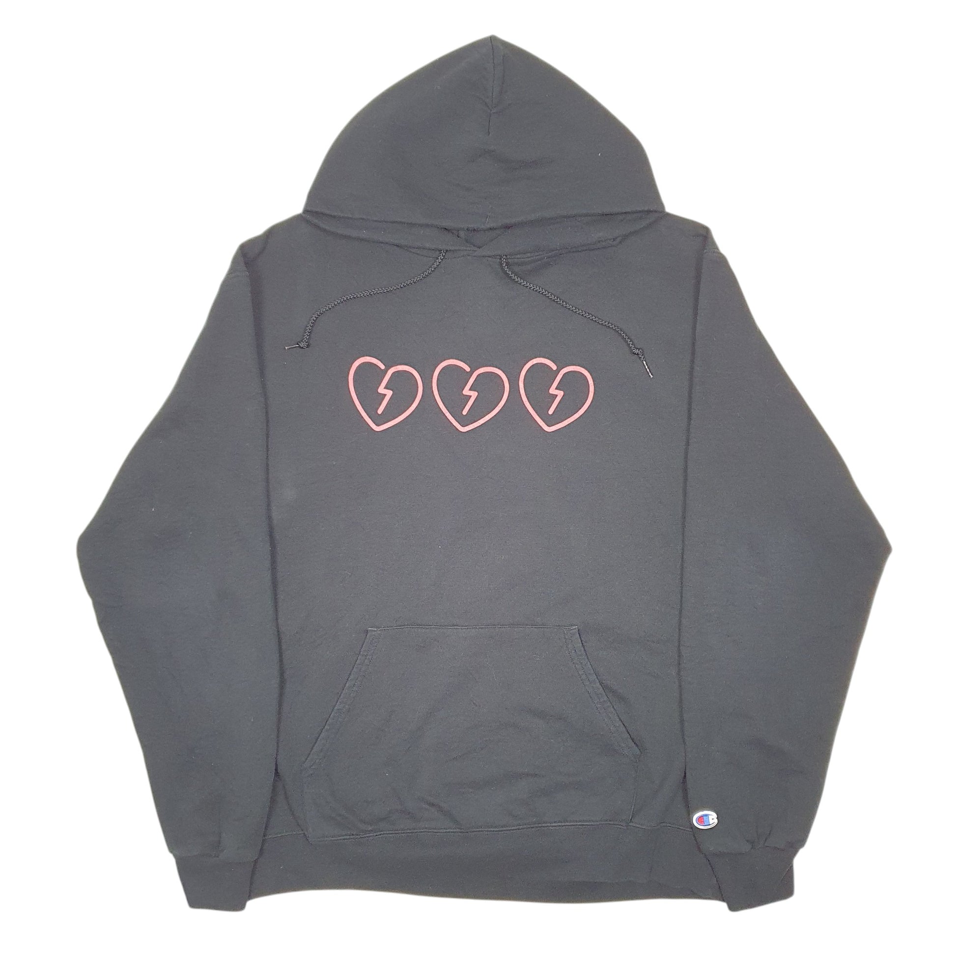 Mens Black Champion Broken Hearts Hoodie Jumper