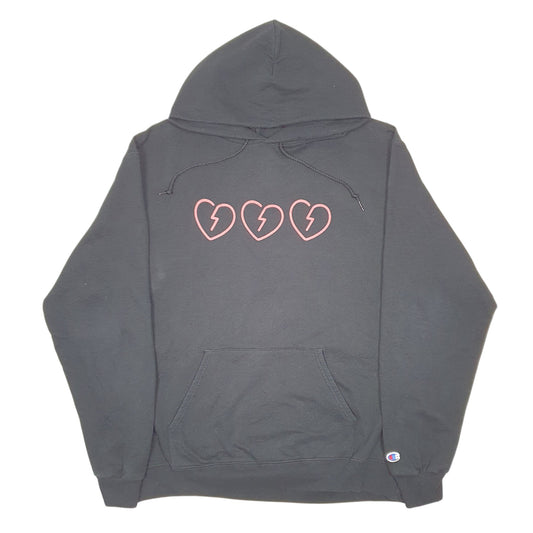Mens Black Champion Broken Hearts Hoodie Jumper