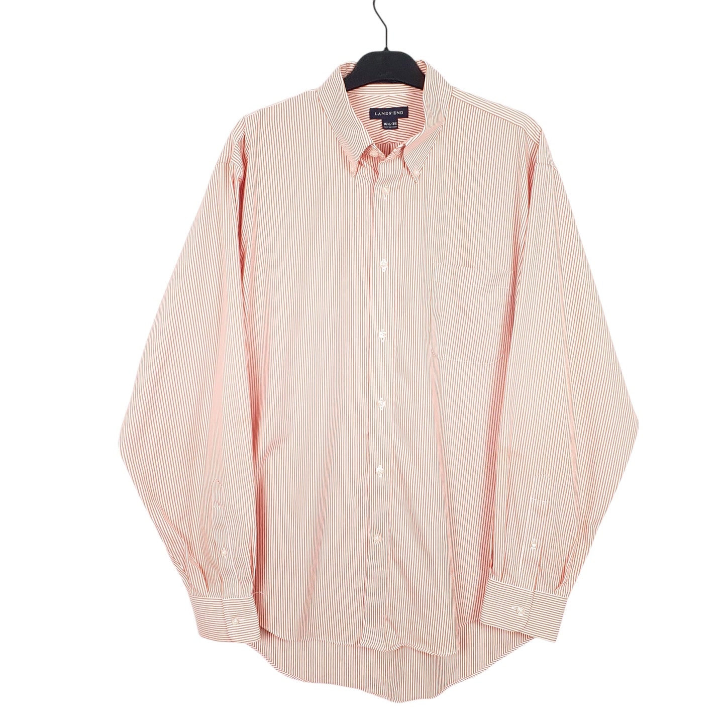 Mens White Lands End Oxford OCBD Long Sleeve Shirt