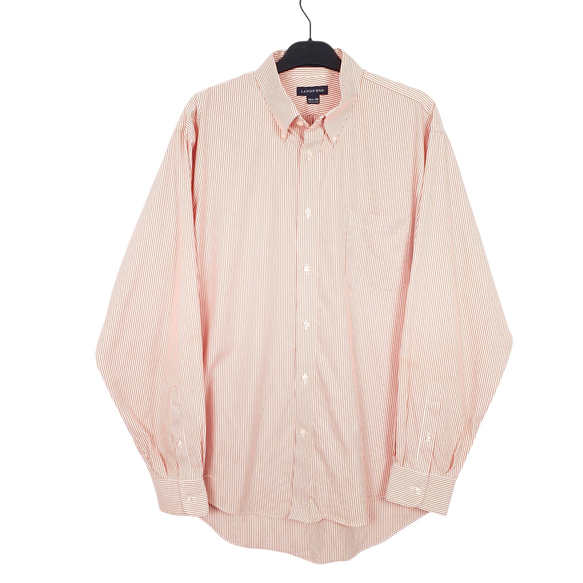 Mens White Lands End Oxford OCBD Long Sleeve Shirt