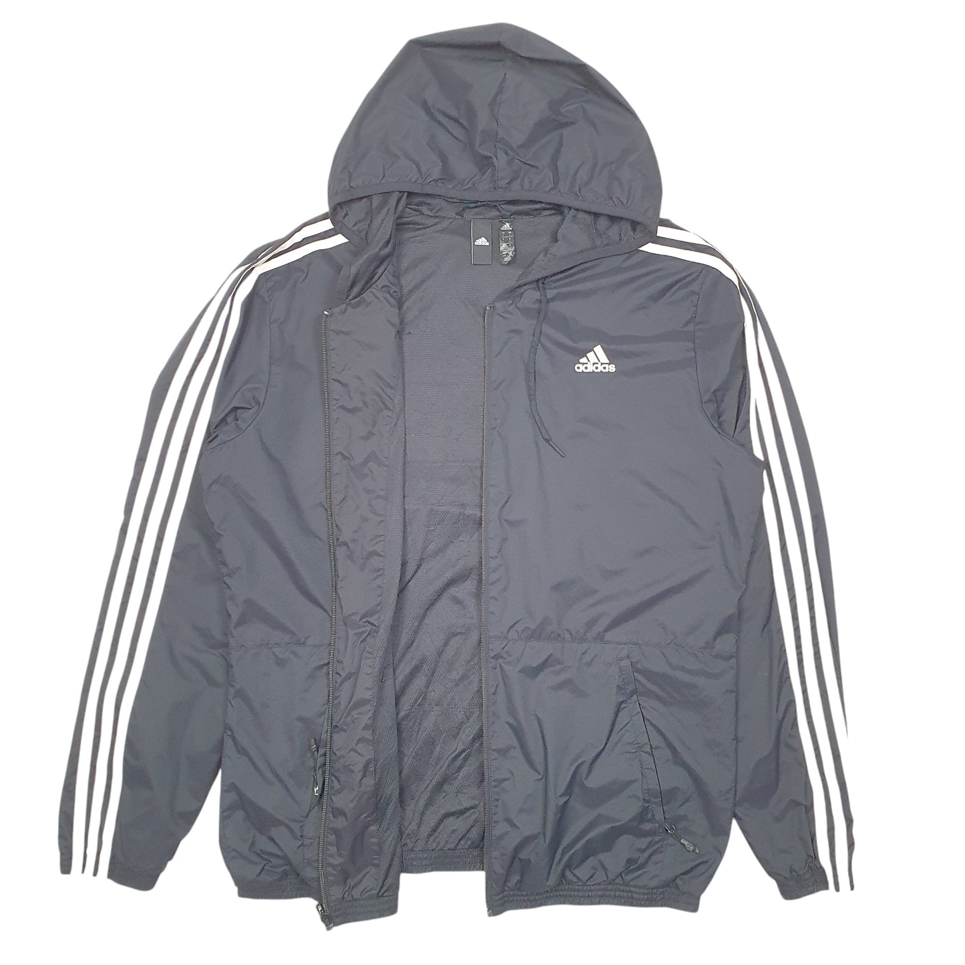 Mens Black Adidas Hooded Lightweight  Coat