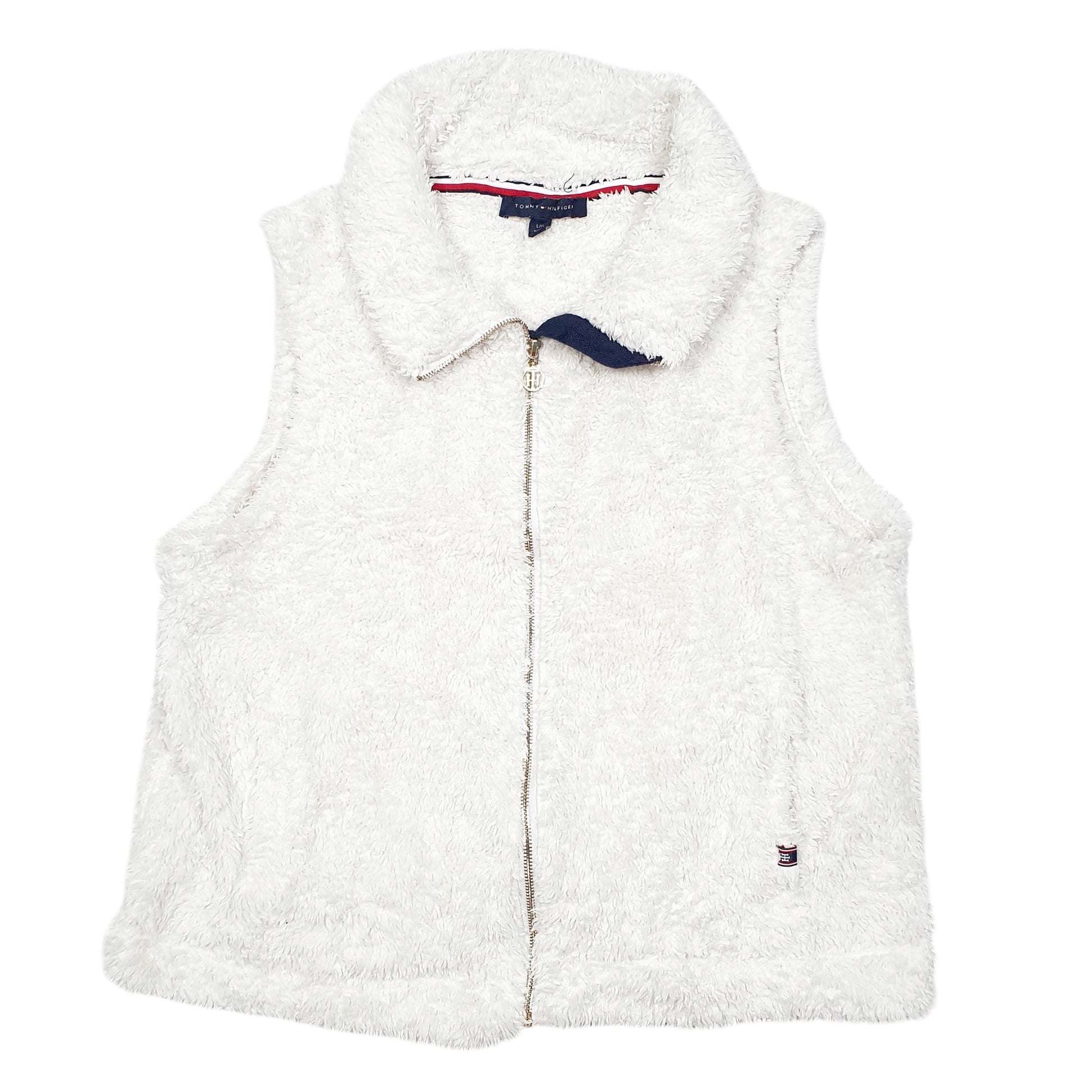 Womens White Tommy Hilfiger Vest Gilet Bodywarmer Full Zip Jumper