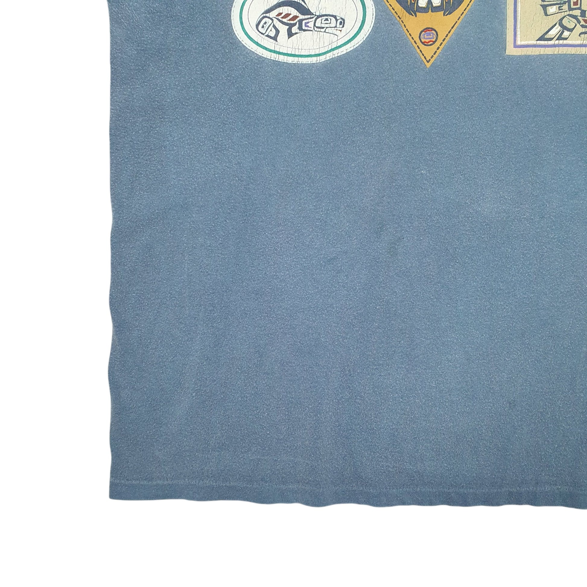 Mens Blue Waves Single Stitch Vintage 90s Short Sleeve T Shirt