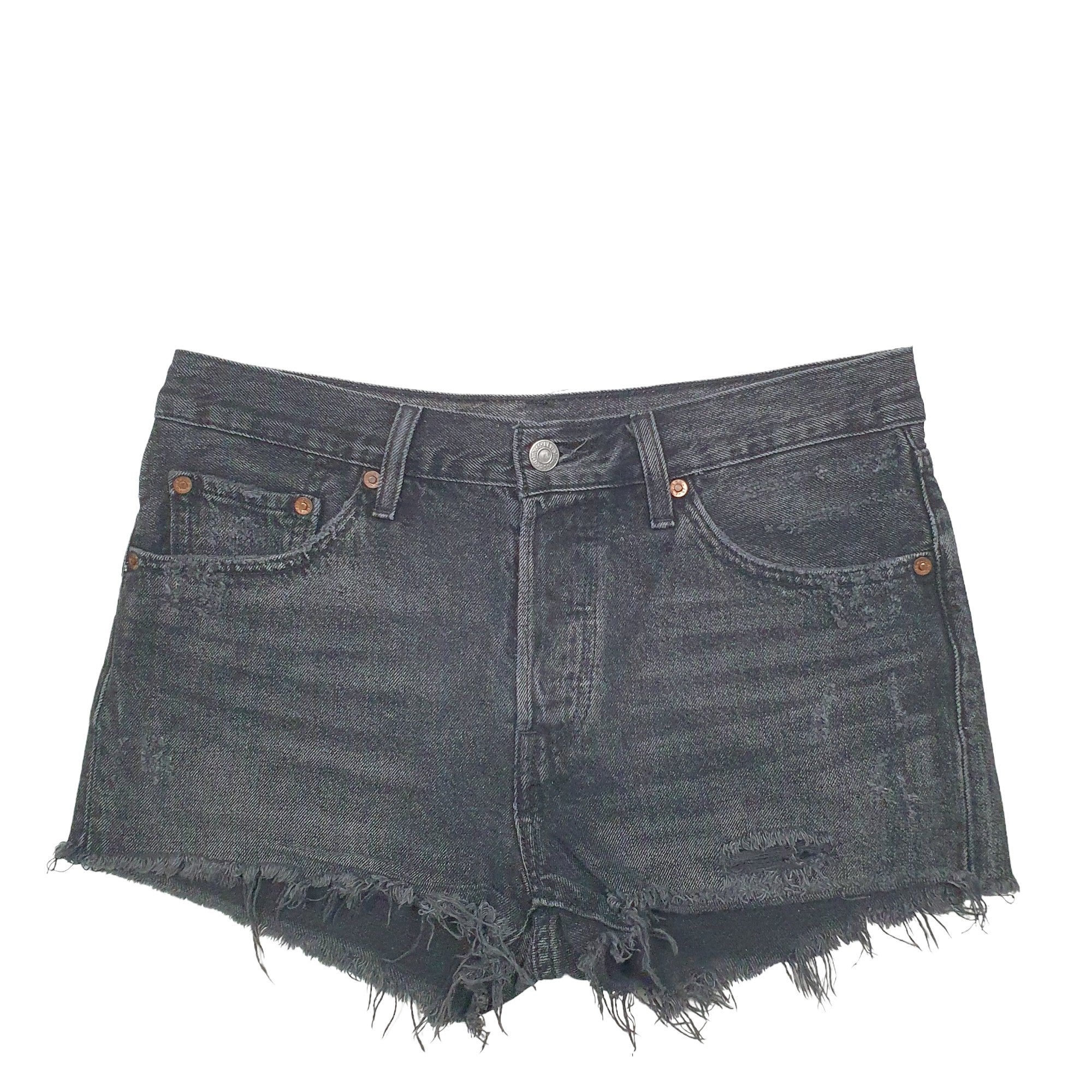 Levis 501 Jorts Distressed Black Denim Jeans Cotton Shorts W30