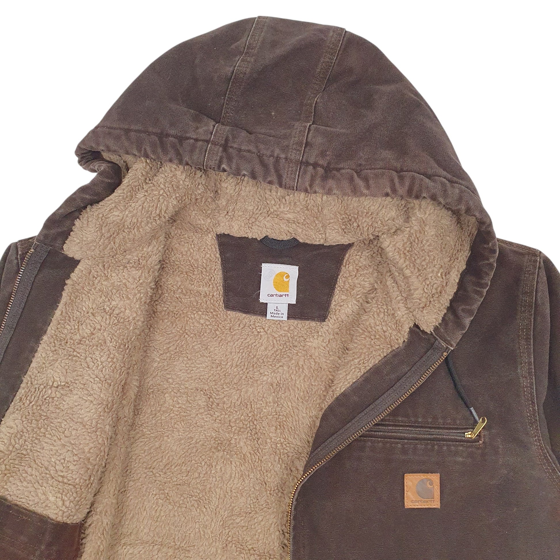 Mens Brown Carhartt Sierra Sherpa Lined Detriot Hooded  Coat