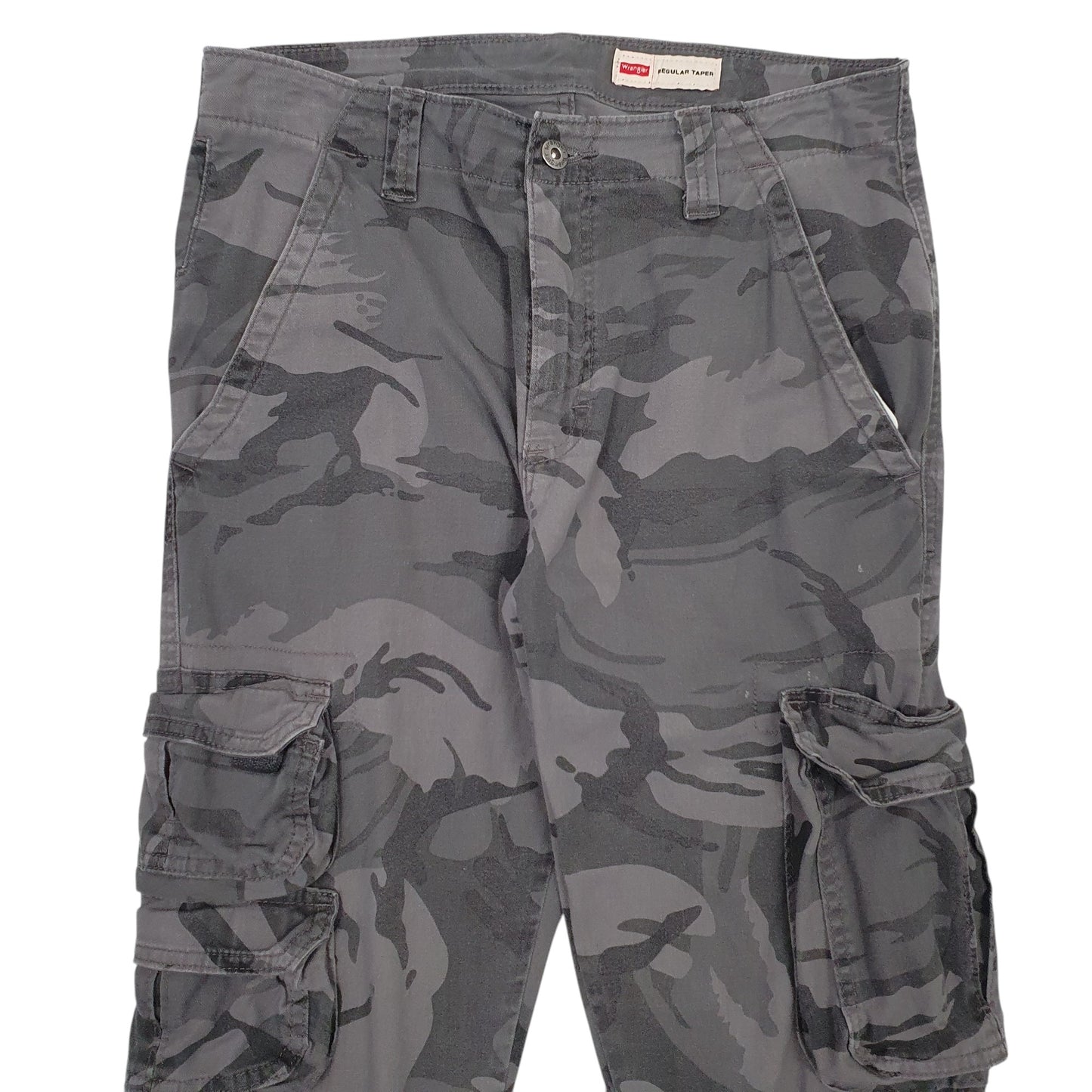 Mens Grey Wrangler Taper Camo Cargo Trousers