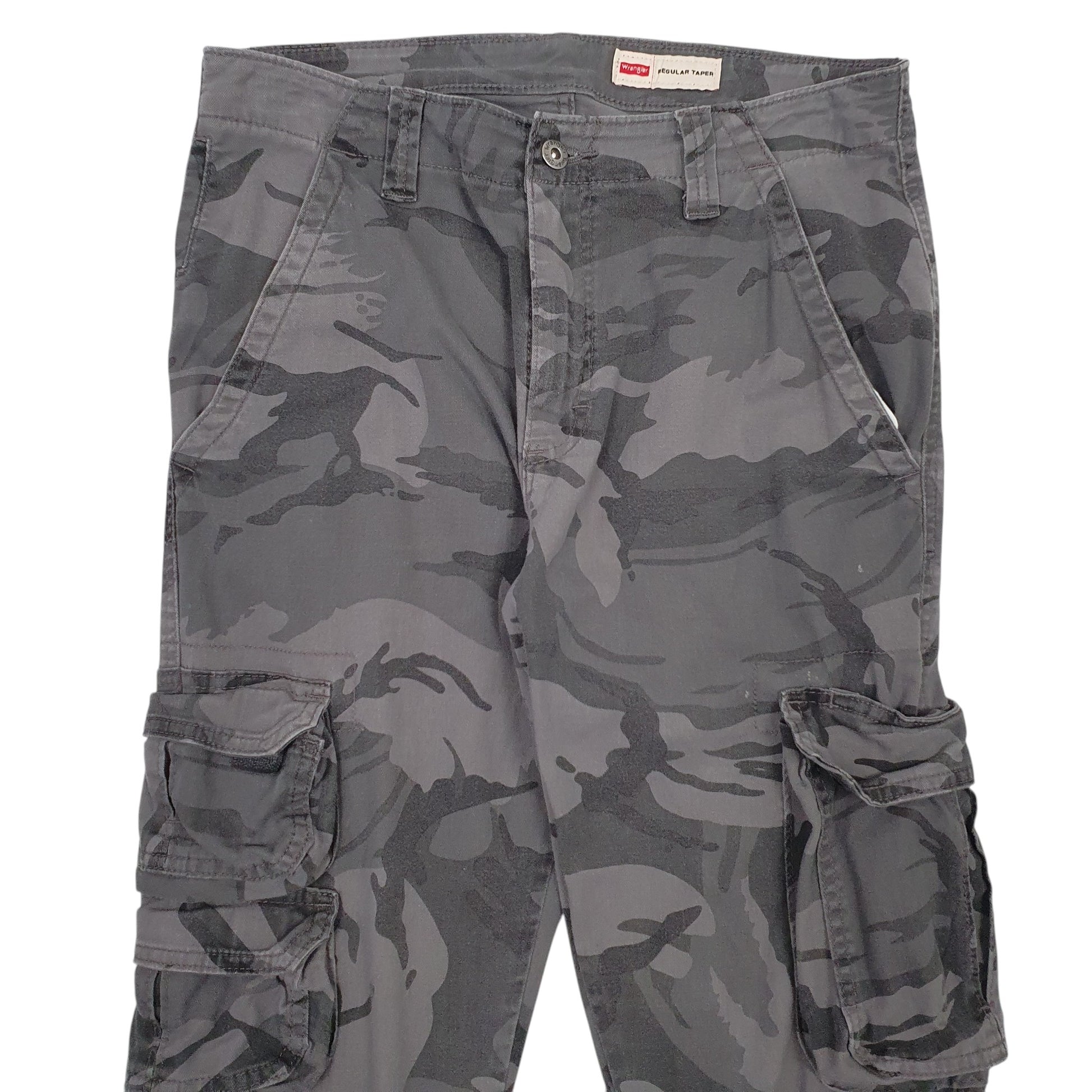 Mens Grey Wrangler Taper Camo Cargo Trousers