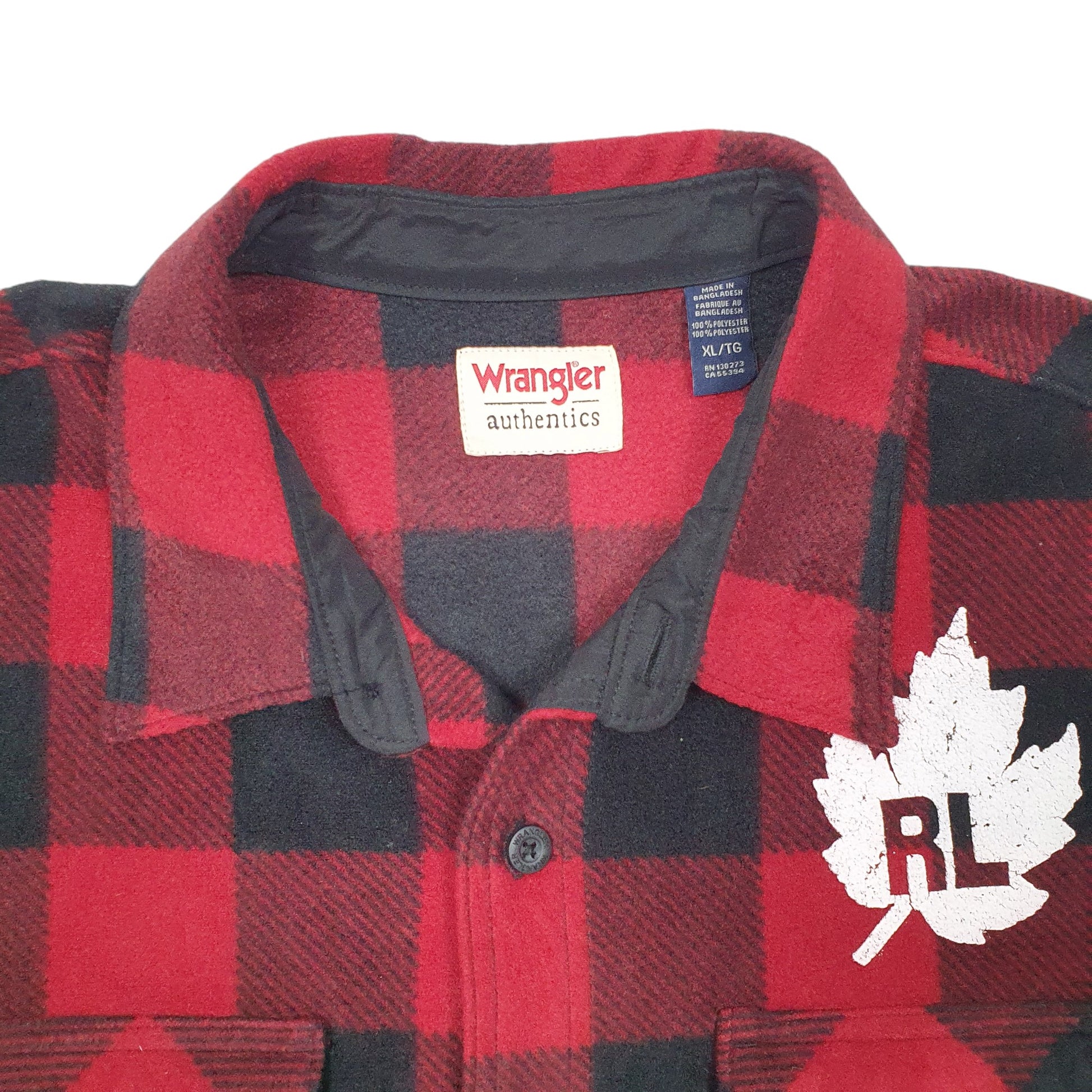 Mens Red Wrangler Lumberjack Fleece Overshirt RL Leaf Long Sleeve Shirt