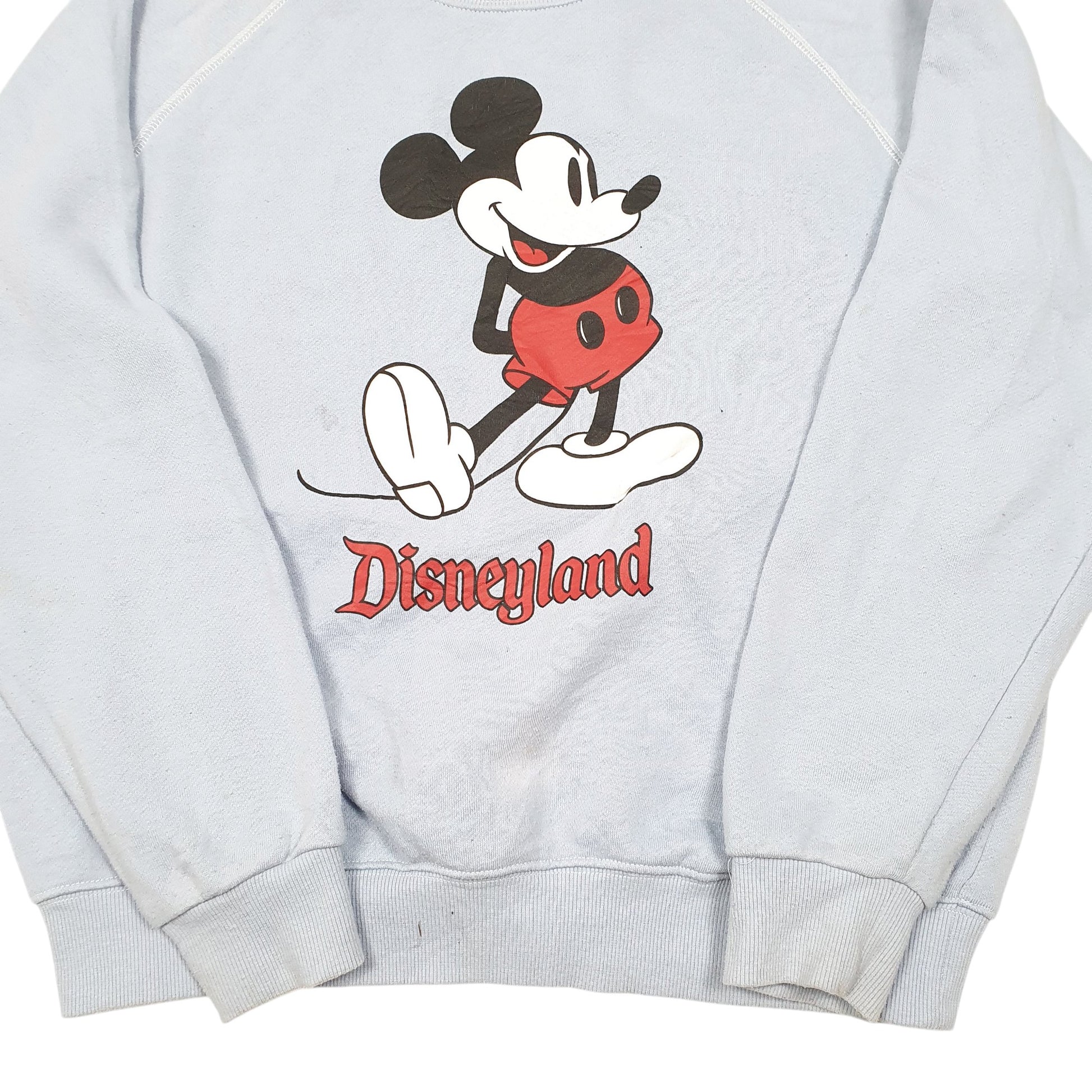 Mens Blue Disney Vintage Raglan Disneyland Mickey Mouse Crewneck Jumper
