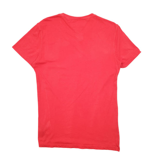 Mens Red Tommy Hilfiger Spellout Jeans Short Sleeve T Shirt