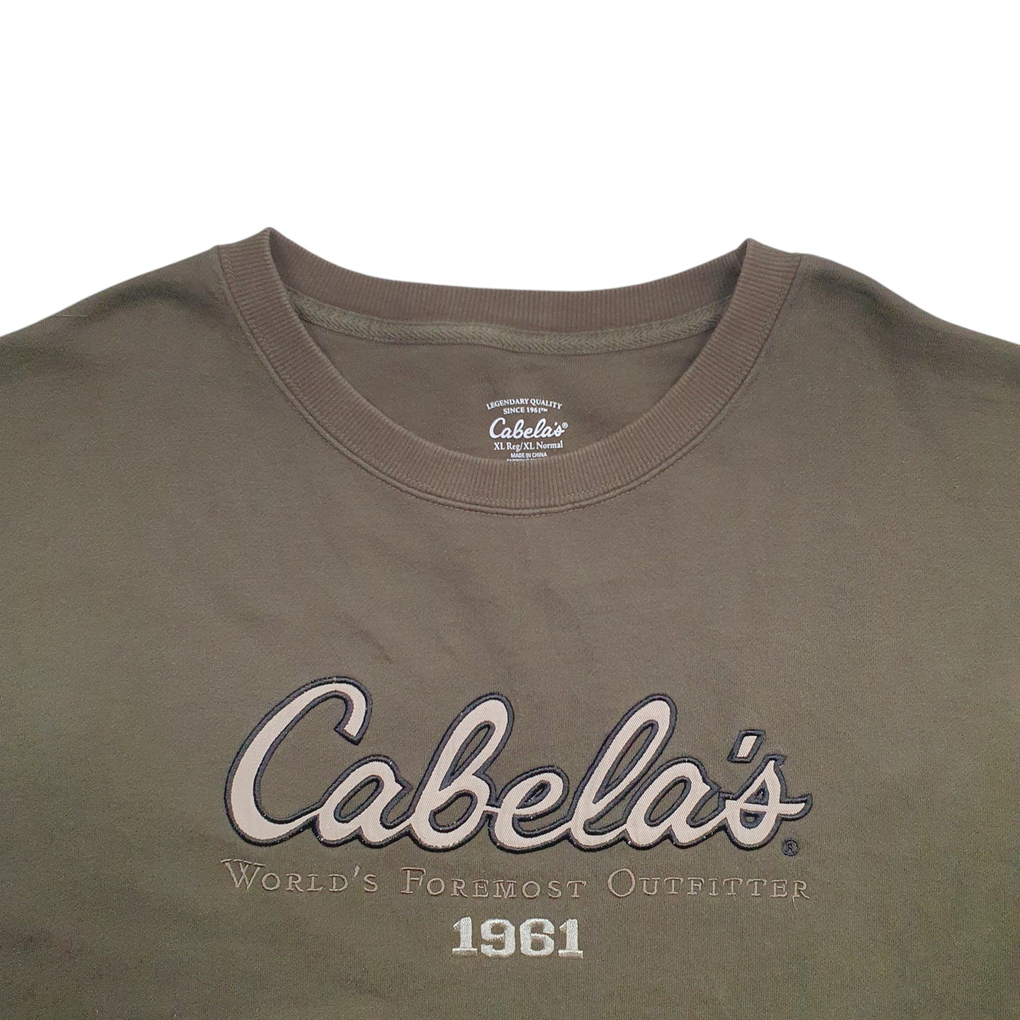 Mens Khaki Cabelas Spellout 1961 Crewneck Jumper