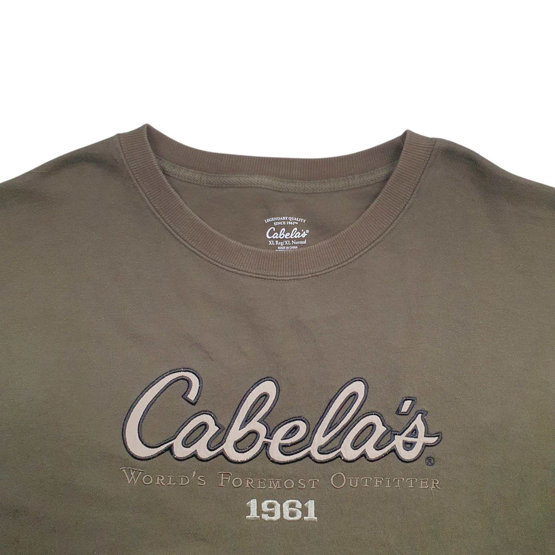 Mens Khaki Cabelas Spellout 1961 Crewneck Jumper
