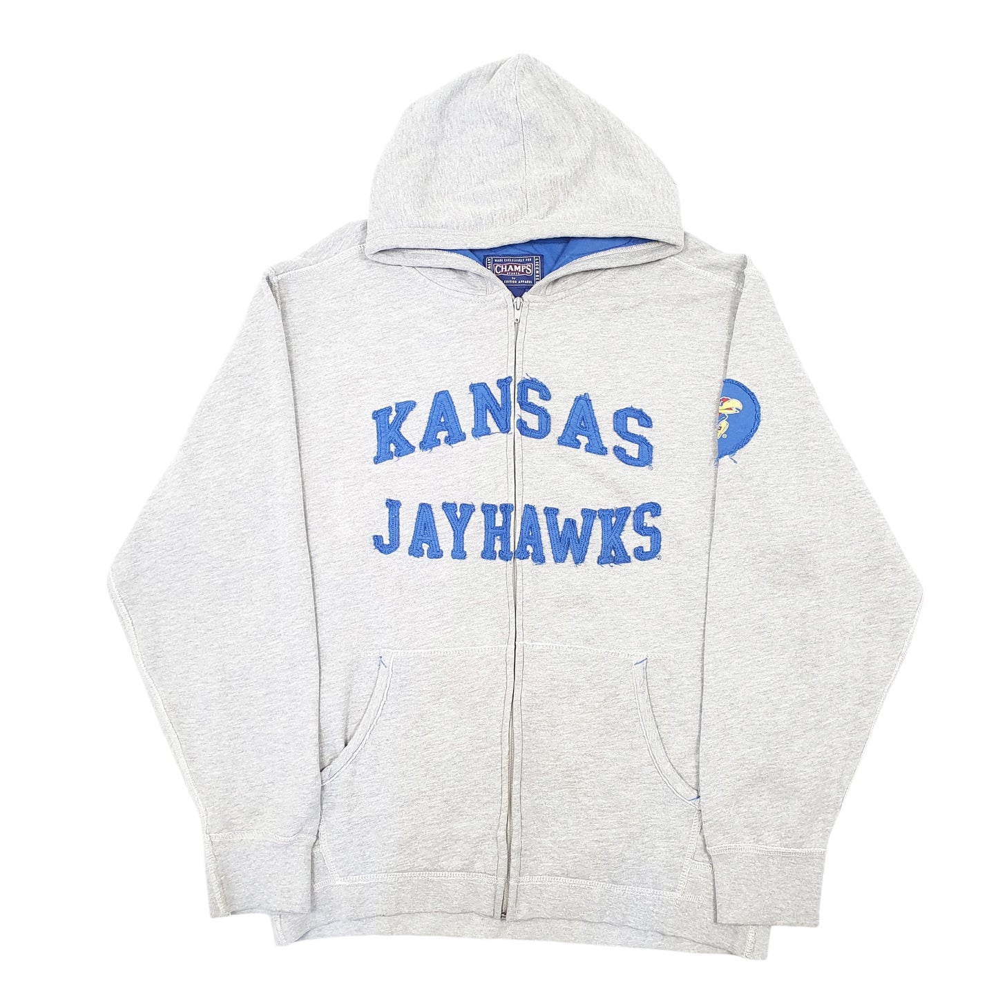 Mens Grey Champs Sports Hoodie Kansas Jayhawks American Football Full Zip Jumper
