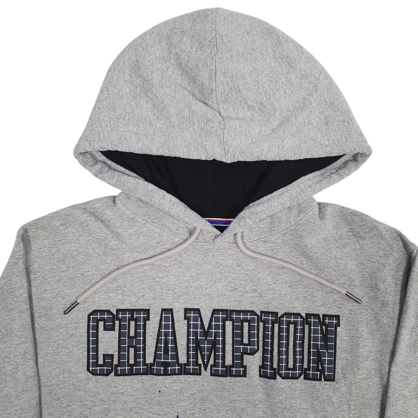 Mens Grey Champion Spellout Hoodie Jumper