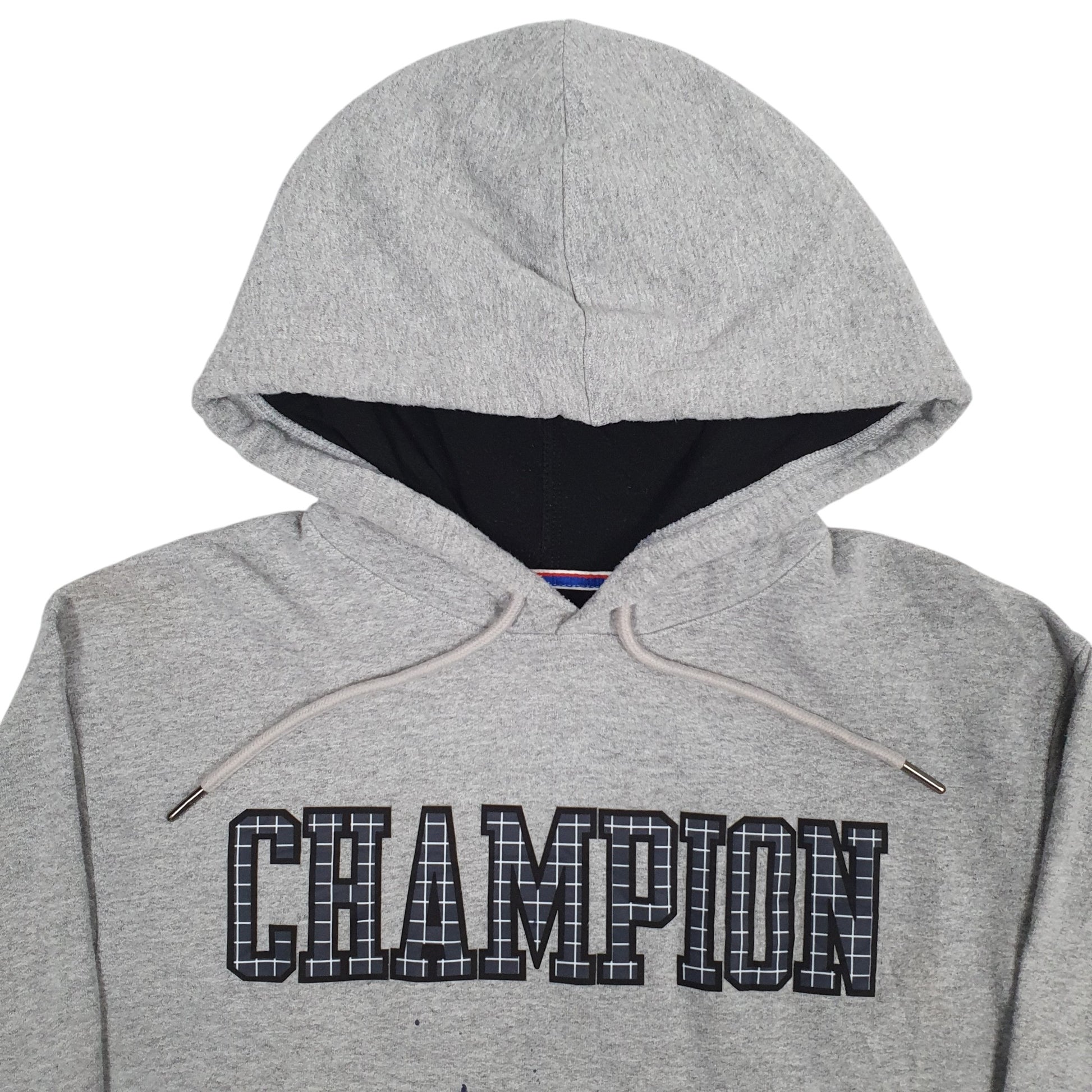 Mens Grey Champion Spellout Hoodie Jumper