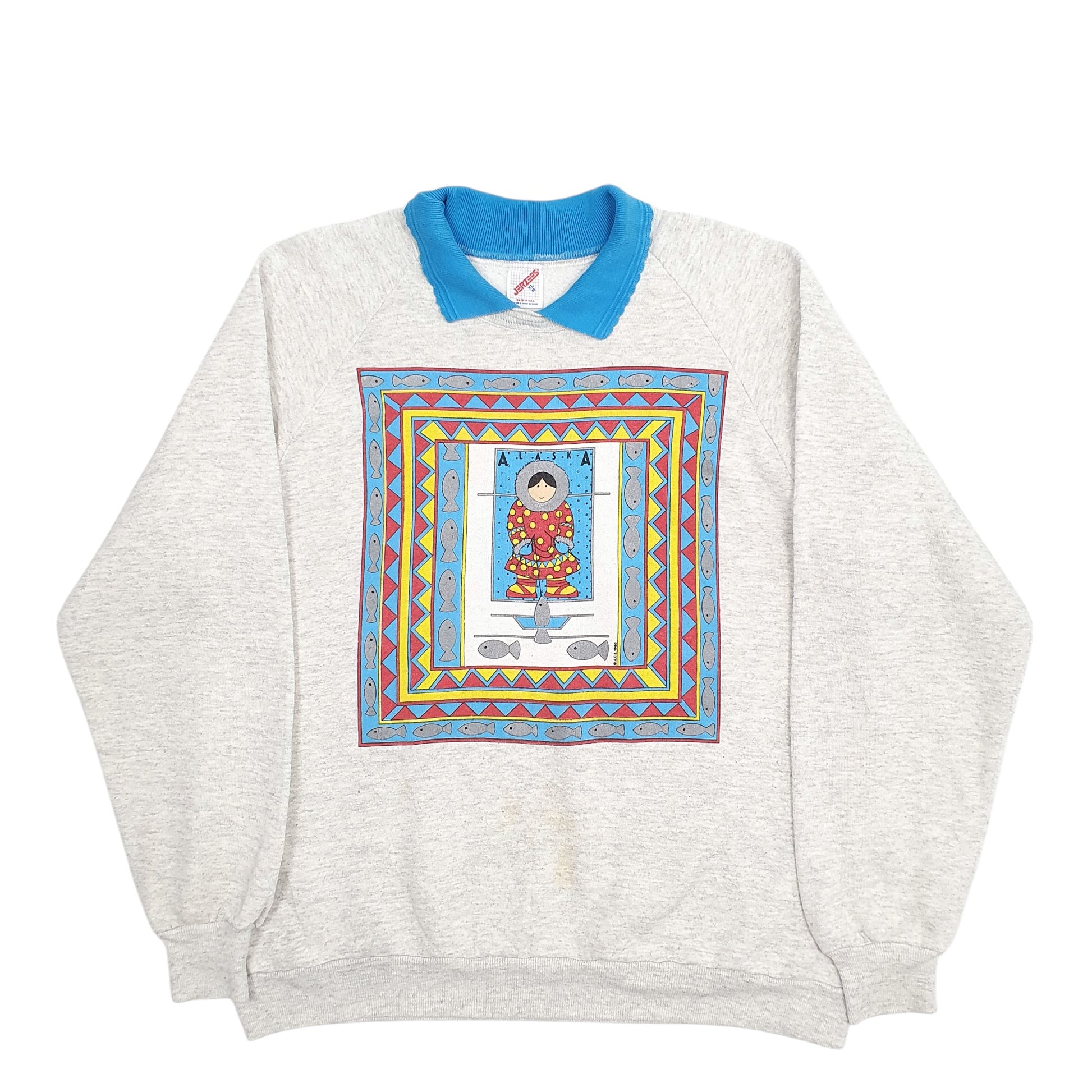 Mens Grey Jerzees Alaska Made In USA Crewneck Jumper