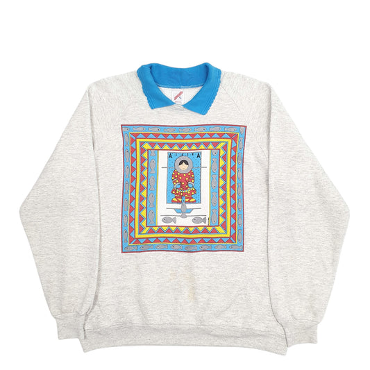 Mens Grey Jerzees Alaska Made In USA Crewneck Jumper