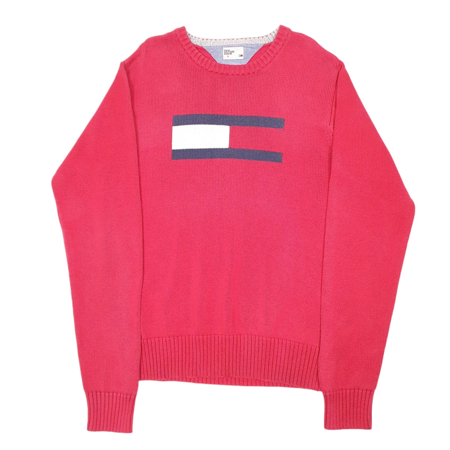 Mens Red Tommy Hilfiger Knit Box Logo Crewneck Jumper
