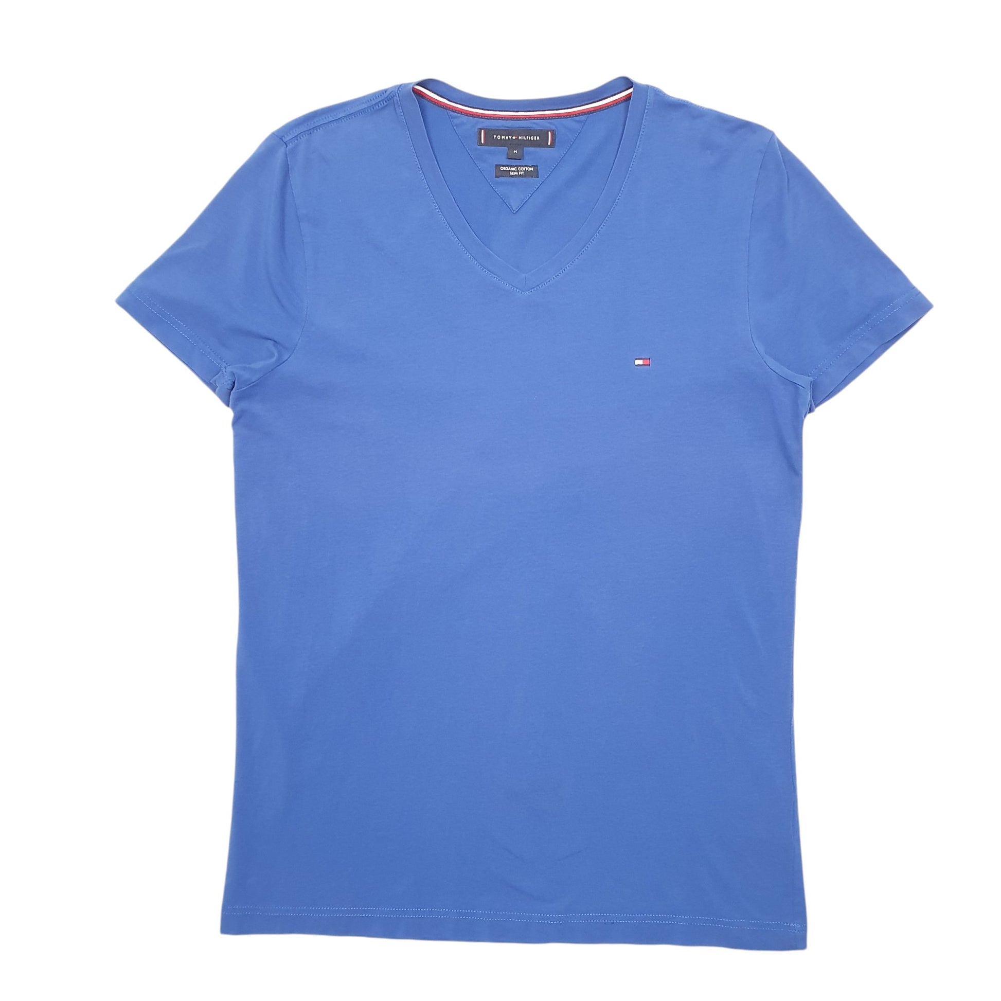 Mens Blue Tommy Hilfiger Slim Fit V Neck Organic Short Sleeve T Shirt