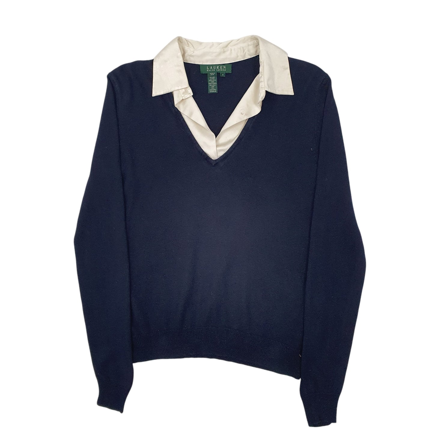 Womens Navy Ralph Lauren Collared Crewneck Jumper