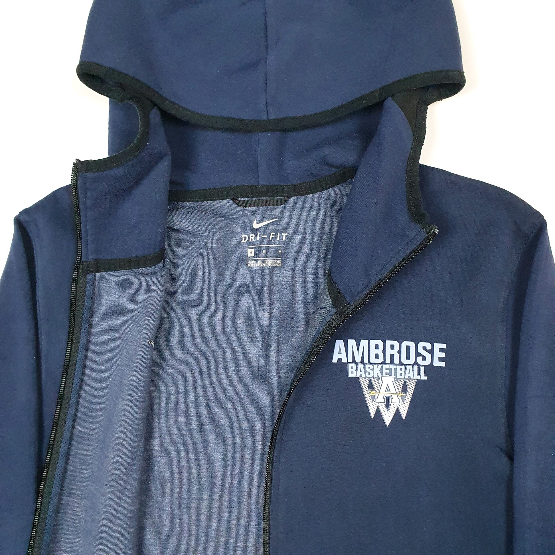 Mens Navy Nike Ambrose Basketball USA College Hoodie Dri Fit Full Zip Jumper