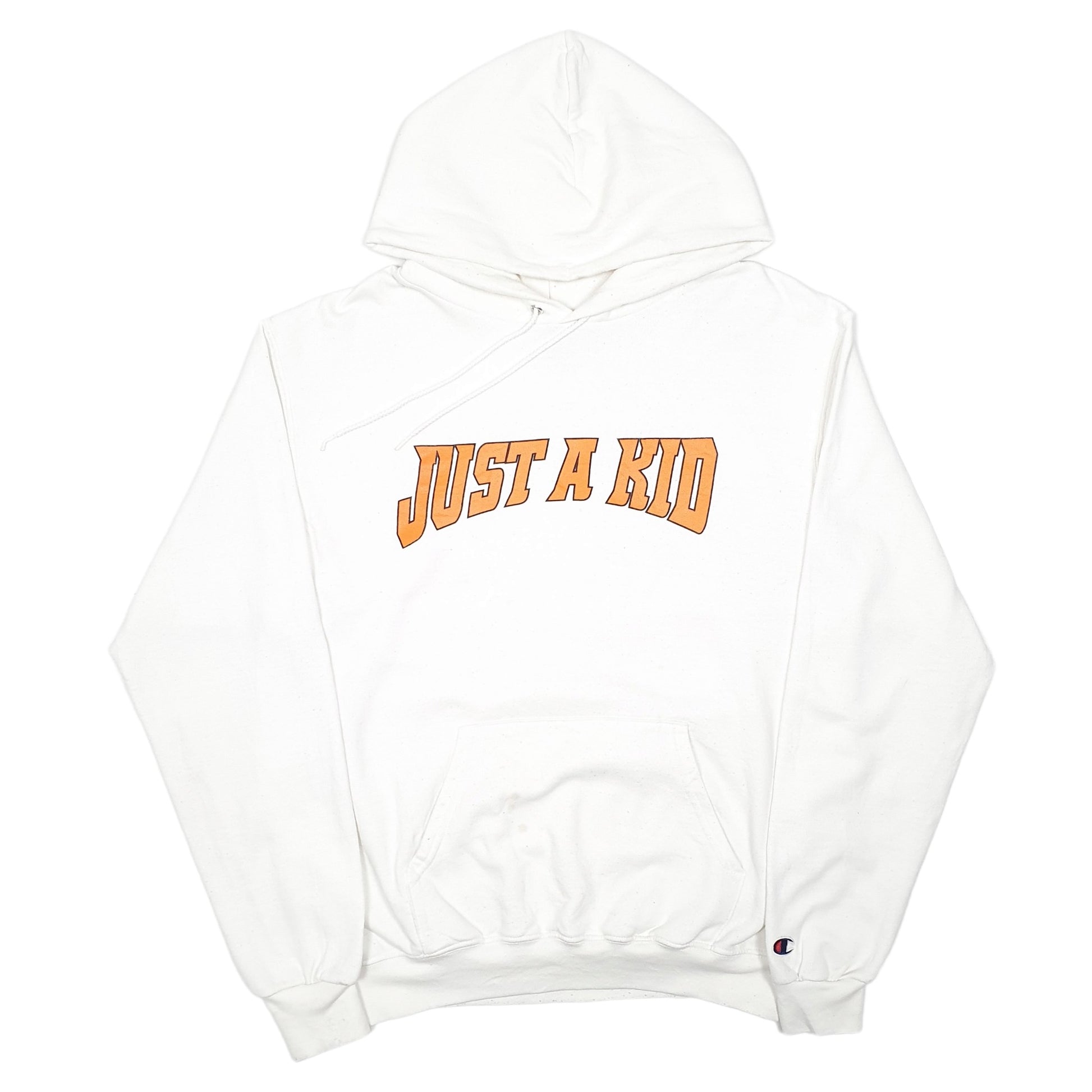 Mens White Champion Just a Kid Tour Hoodie Jumper