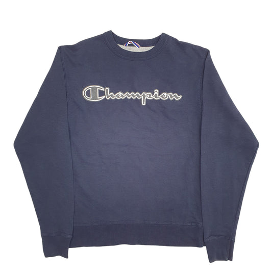 Mens Navy Champion Spellout Crewneck Jumper