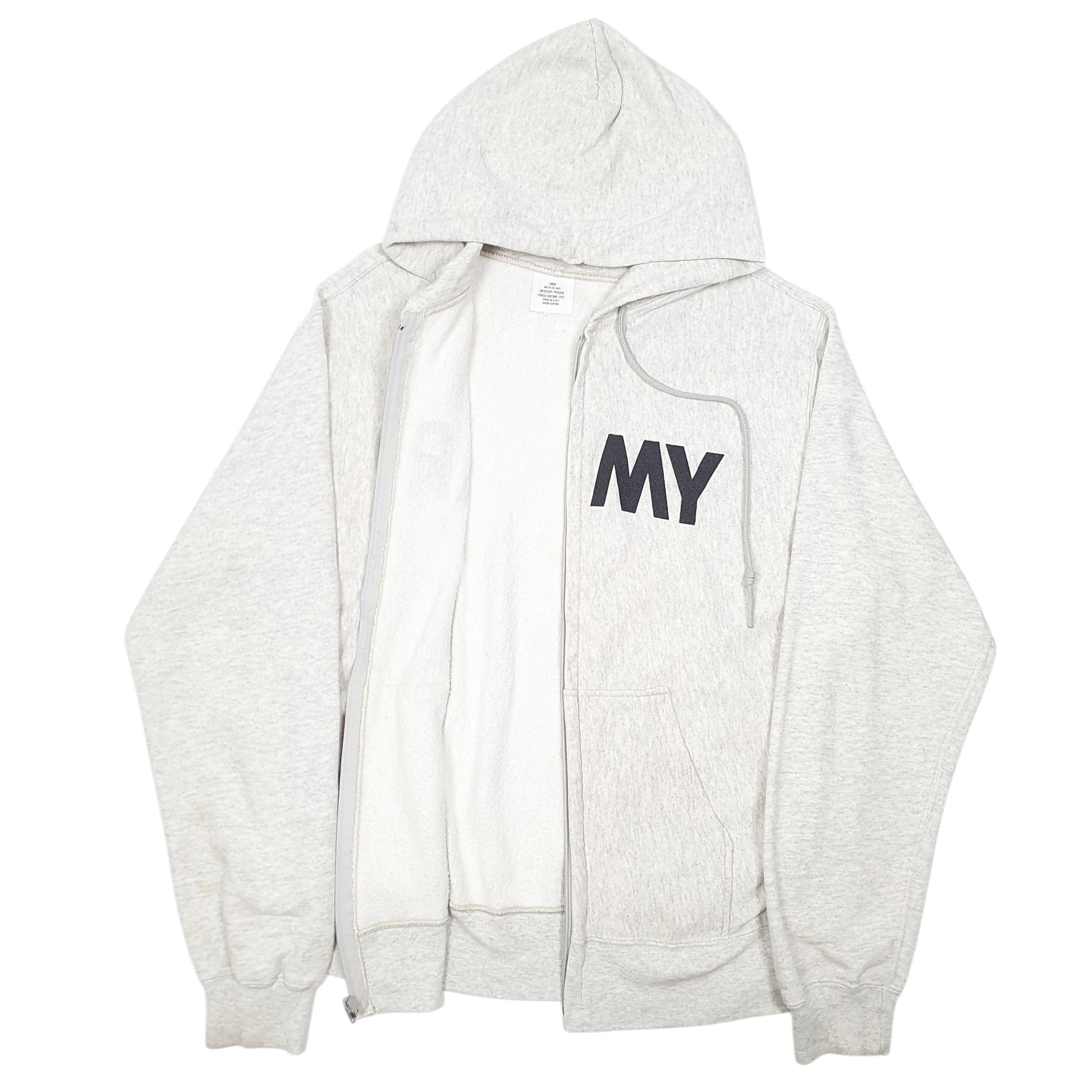 Mens Grey Unicor Hoodie Vintage U.S Army Issued Full Zip Jumper