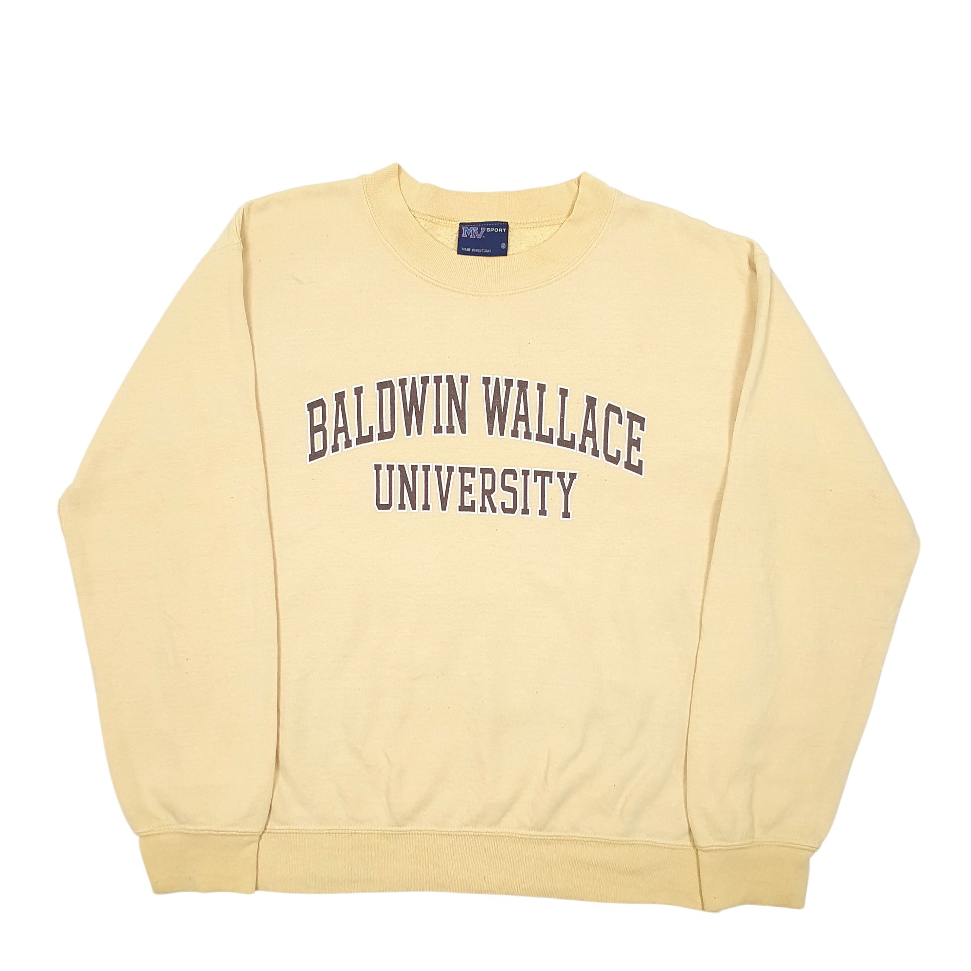 Mens Yellow MV Sport Baldwin Wallace University USA Spellout Crewneck Jumper