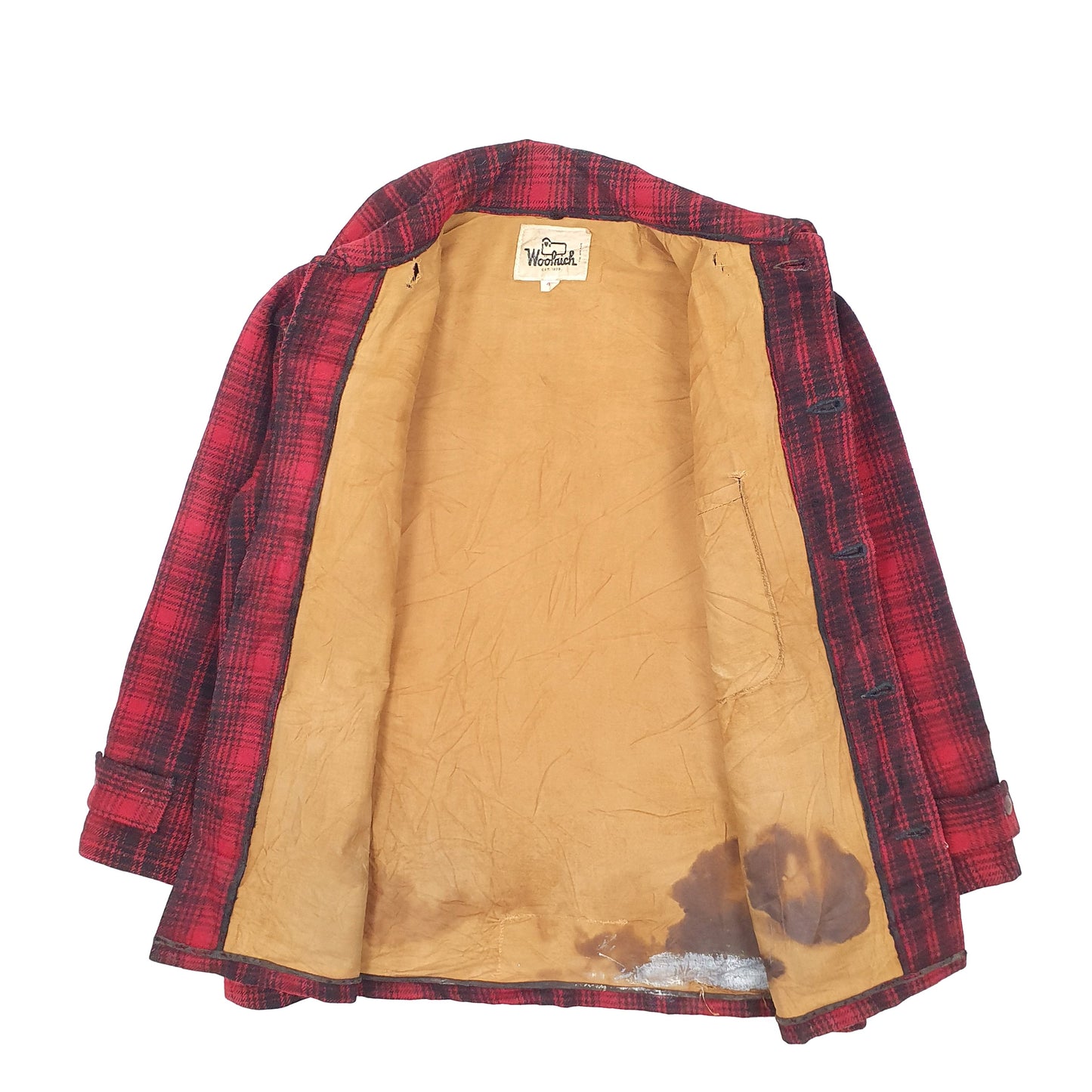 Mens Red Woolrich Vintage 1960s 70s Mackinaw Hunting Plaid  Coat