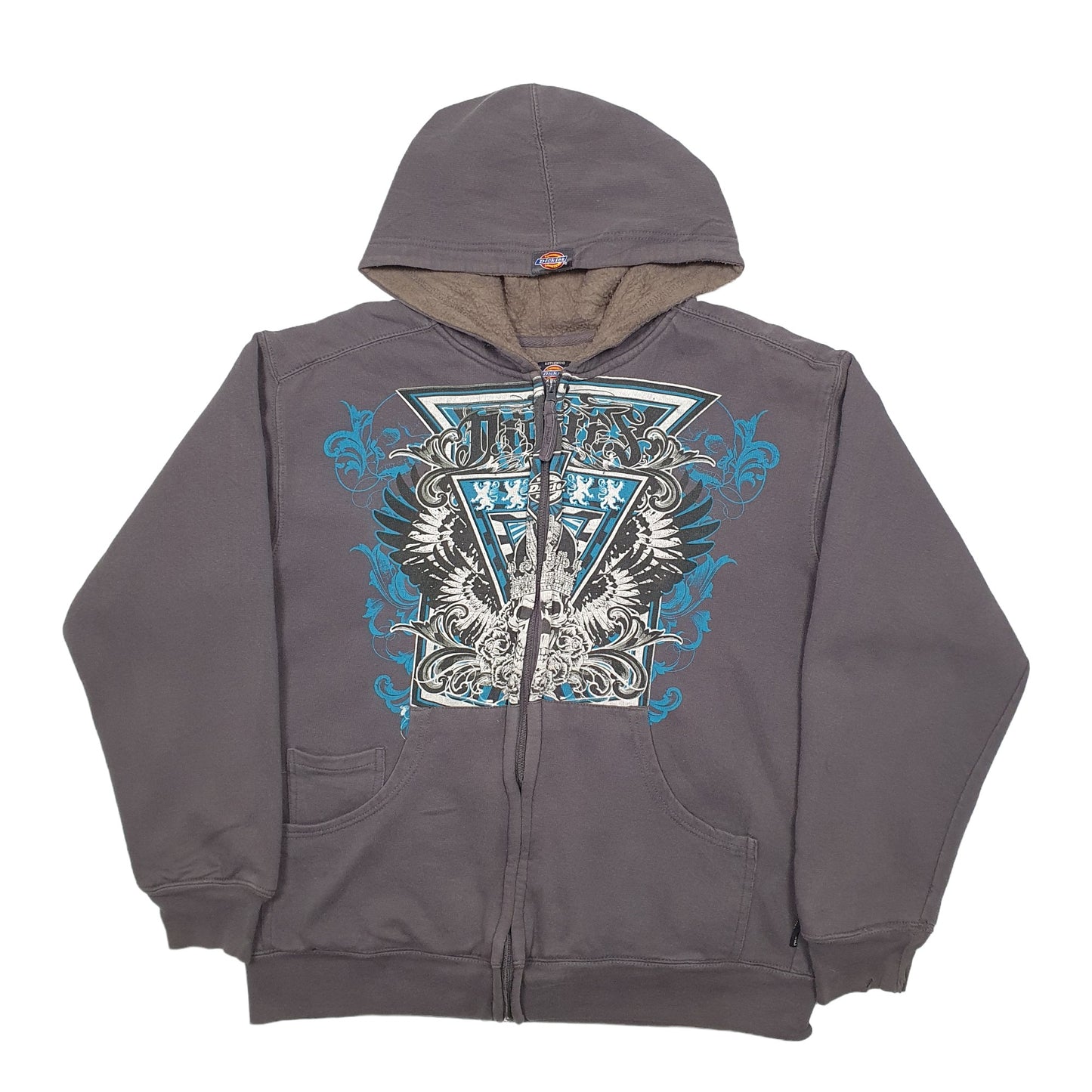 Mens Grey Dickies Spellout Full Zip Jumper