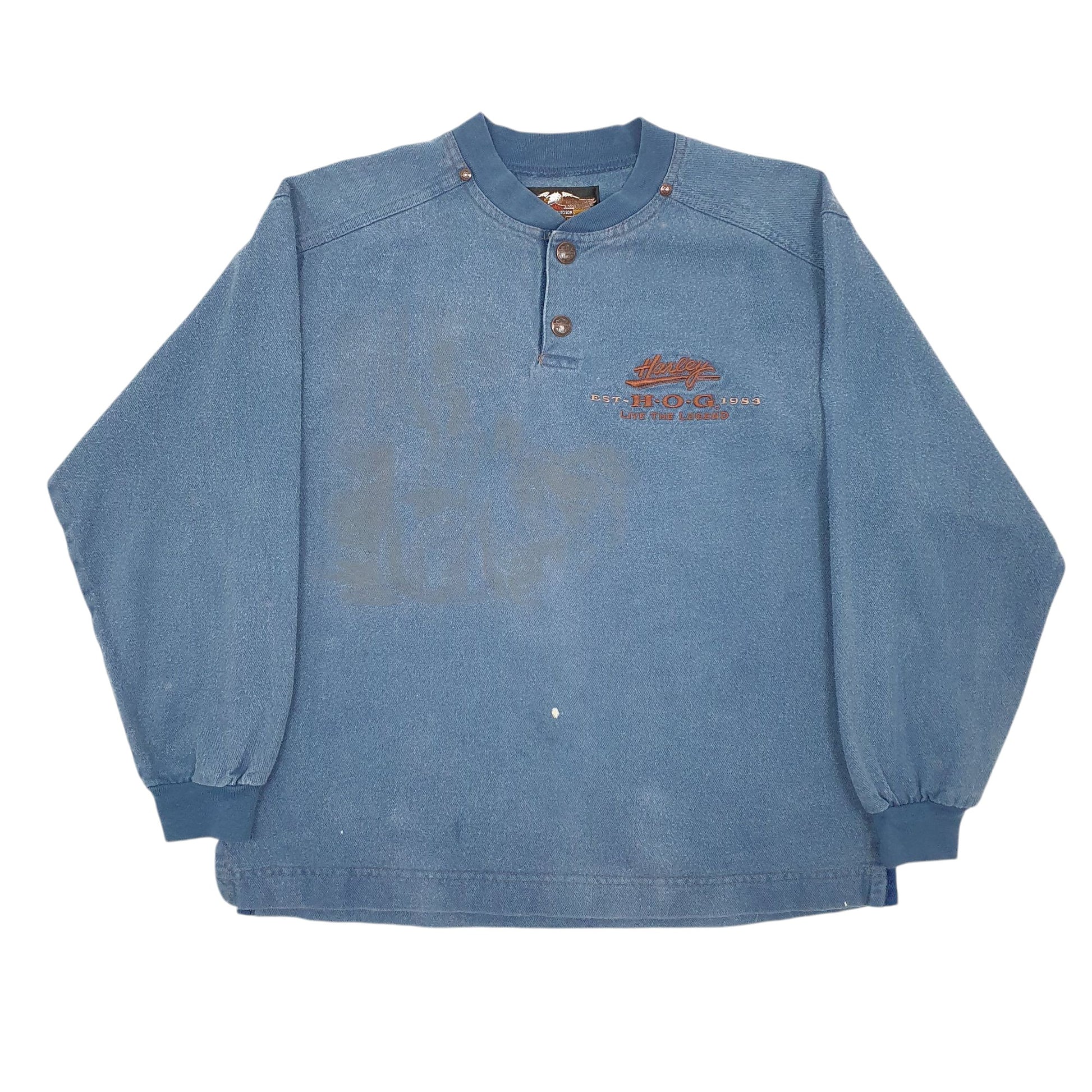 Mens Blue Harley Davidson Button Up Vintage 80s Made In USA Quarter Zip Jumper