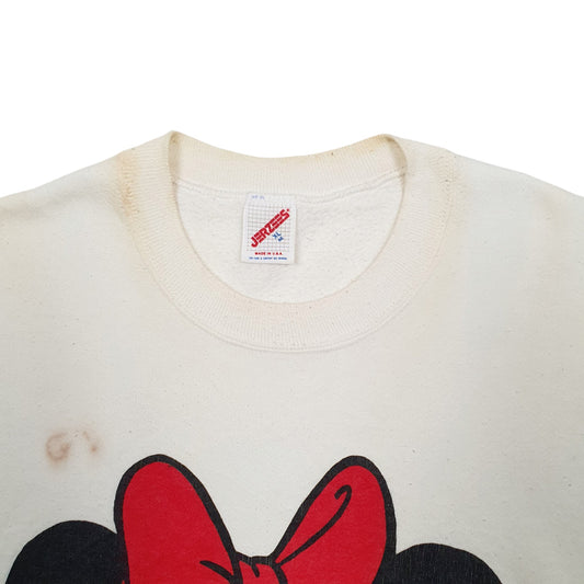 Mens Cream Jerzees Minnie Mouse Vintage 90's Made In USA Crewneck Jumper