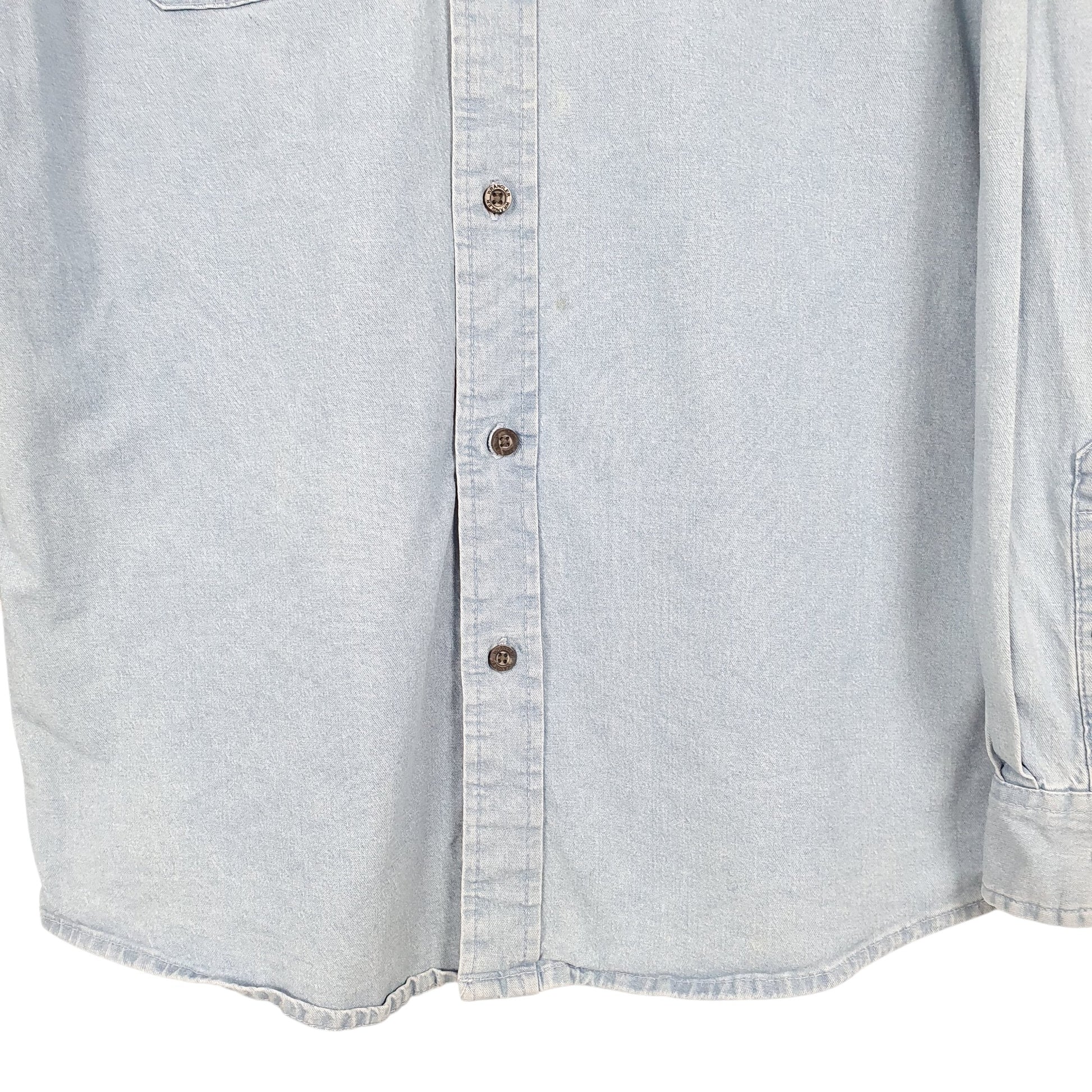 Mens Blue Wrangler Chambray Flex Comfort Work Long Sleeve Shirt