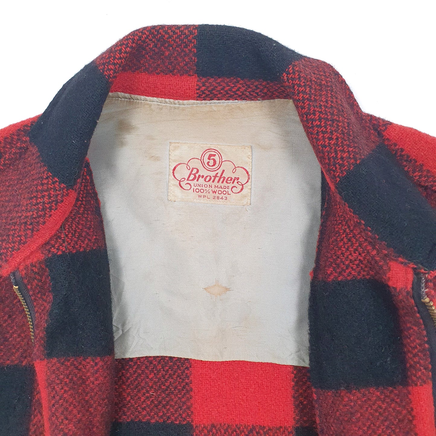 Mens Red 5 Brother Vintage 1950s Mackinaw Made in USA Plaid  Coat