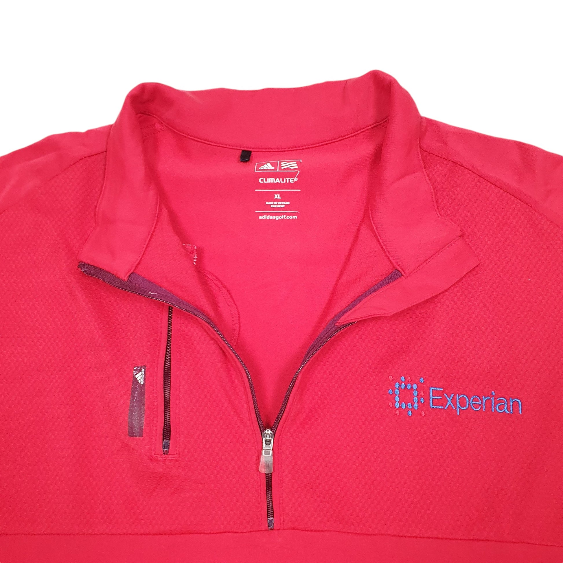 Mens Red Adidas Climalite Workout Gym Golf Experian Active Quarter Zip Jumper