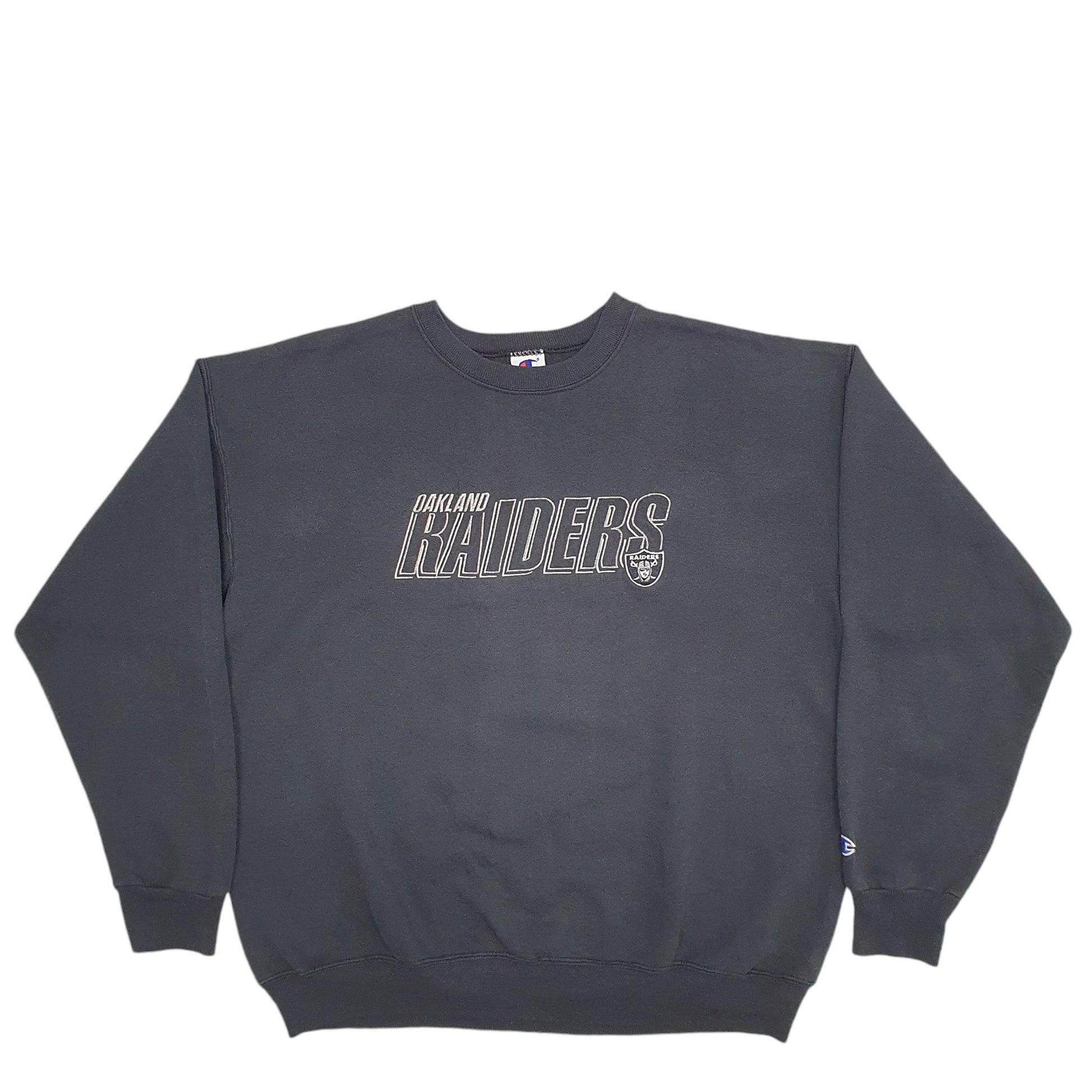 Mens Black Champion Oakland Raiders Spellout NFL Crewneck Jumper