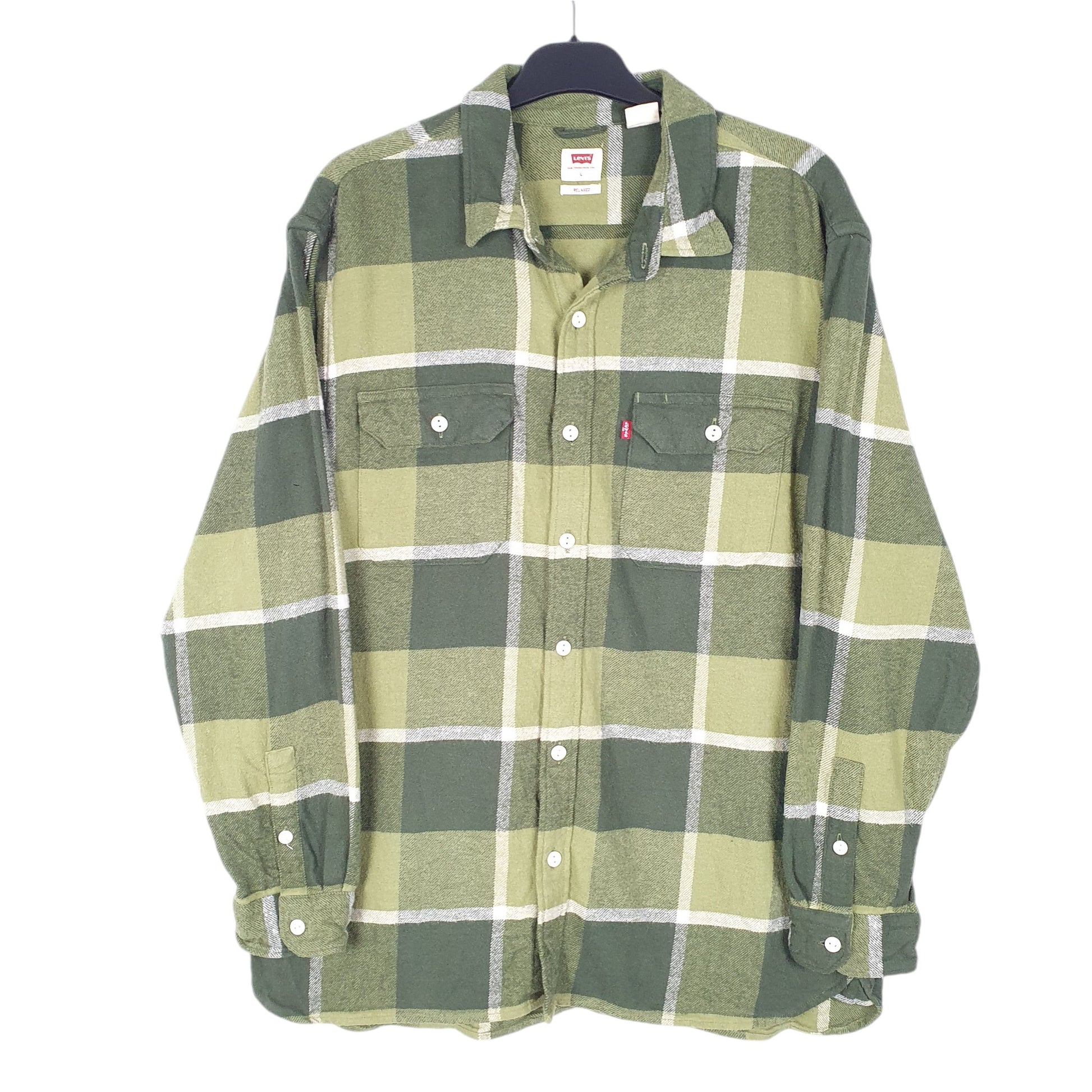 Mens Green Levis Flannel Overshirt Shacket Grunge Long Sleeve Shirt