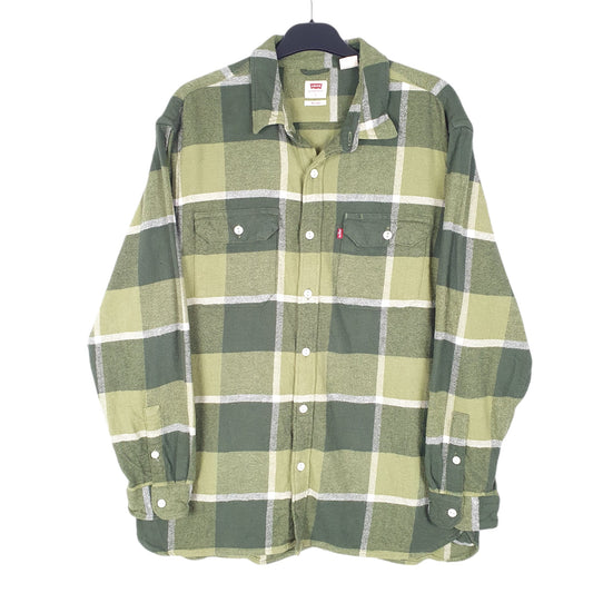 Mens Green Levis Flannel Overshirt Shacket Grunge Long Sleeve Shirt