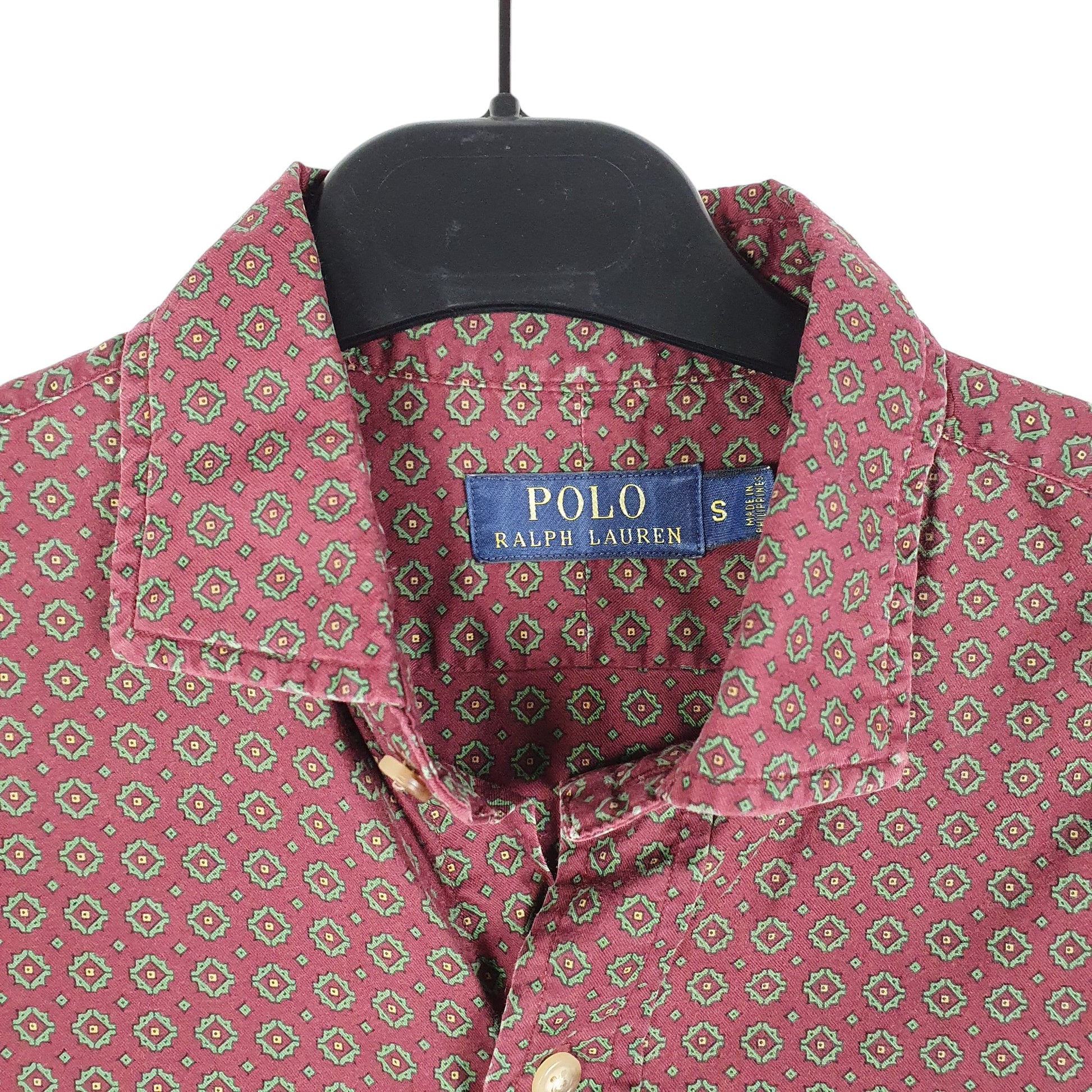 Mens Burgundy Polo Ralph Lauren Retro Print Long Sleeve Shirt