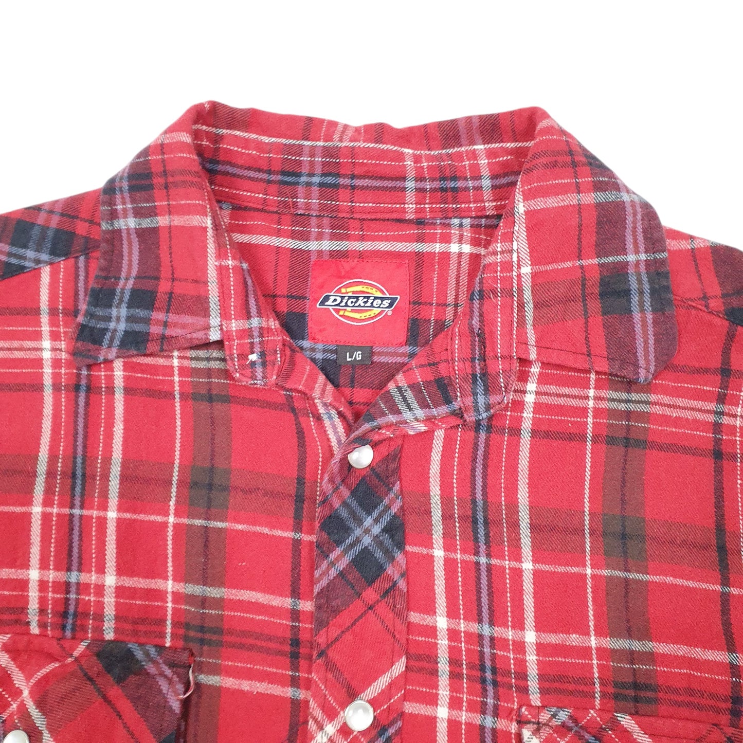 Mens Red Dickies Workwear Plaid Pearl Snap Flannel Long Sleeve Shirt