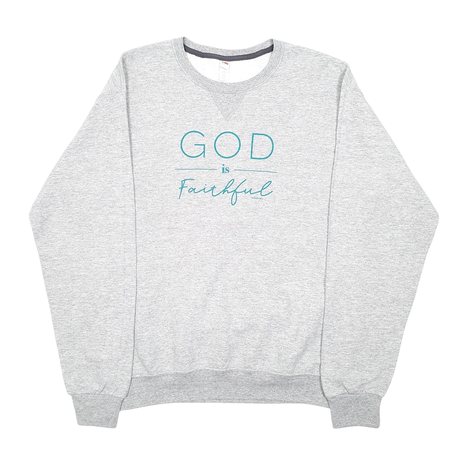 Womens Grey Fruit of the Loom God is Faithful Blessed Girl Spellout Crewneck Jumper