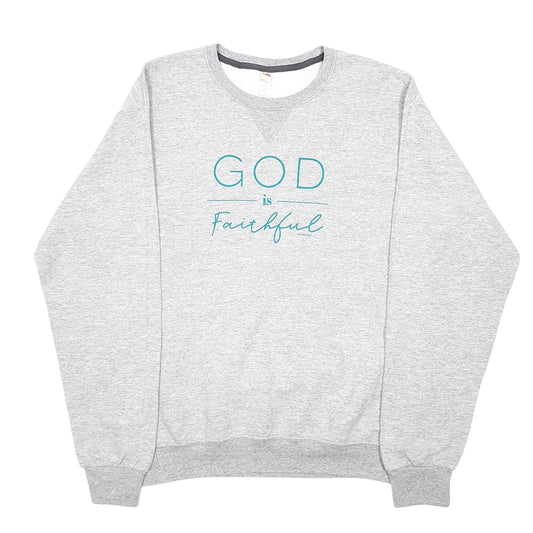 Womens Grey Fruit of the Loom God is Faithful Blessed Girl Spellout Crewneck Jumper