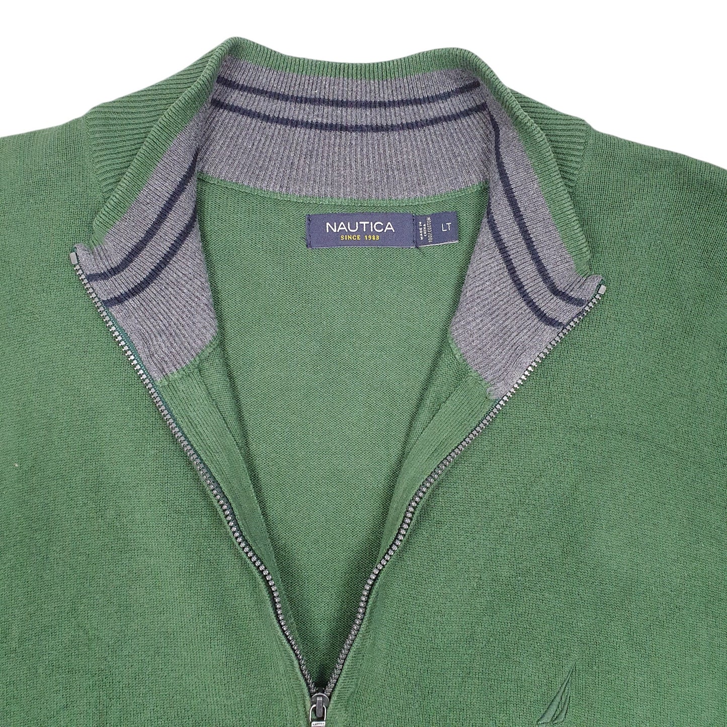 Mens Green Nautica Knit Sweater Quarter Zip Jumper