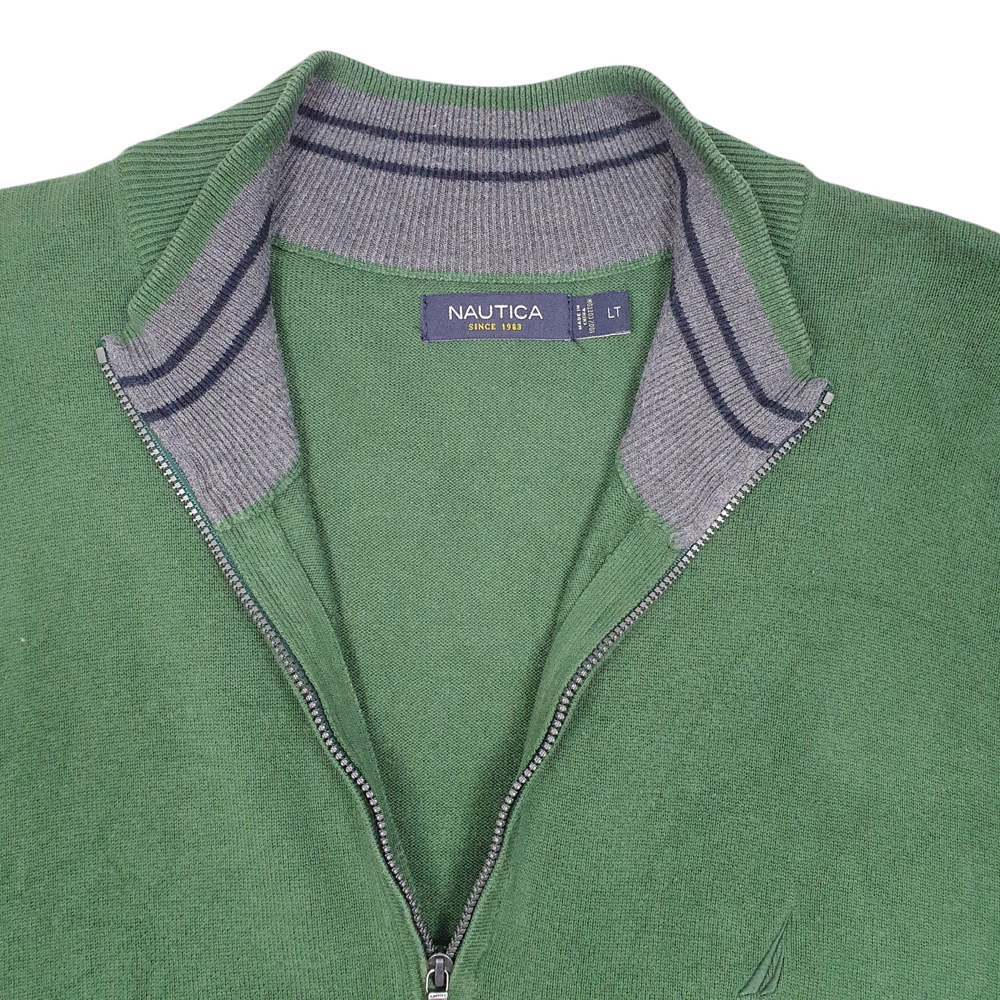 Mens Green Nautica Knit Sweater Quarter Zip Jumper