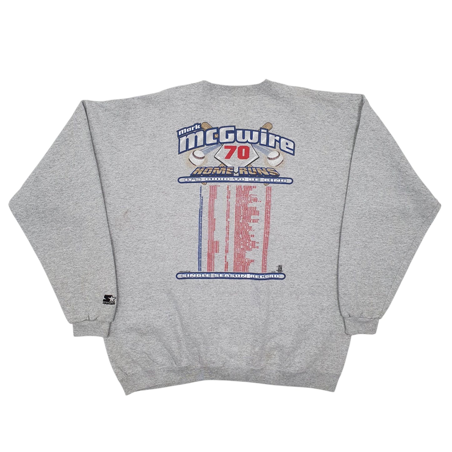 Mens Grey Starter Vintage 90s Baseball Made In USA Crewneck Jumper