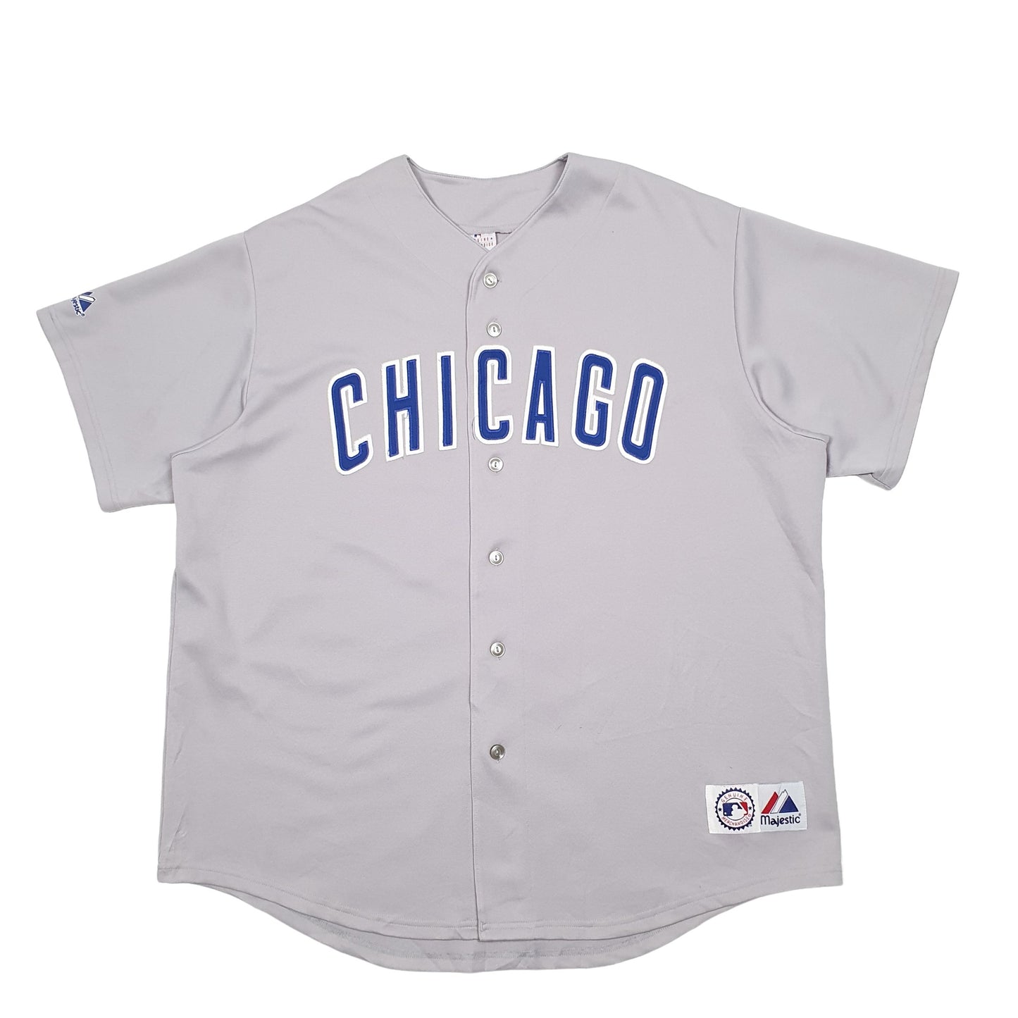 Mens Grey Majestic MLB Baseball Jersey Chicago Cubs Short Sleeve T Shirt