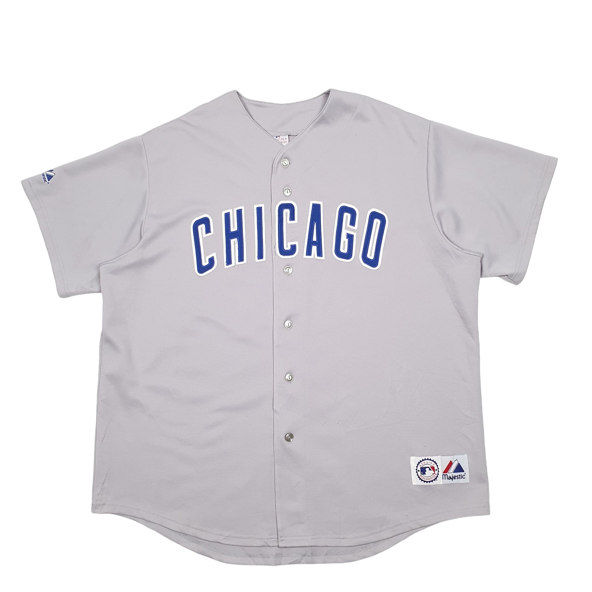 Mens Grey Majestic MLB Baseball Jersey Chicago Cubs Short Sleeve T Shirt